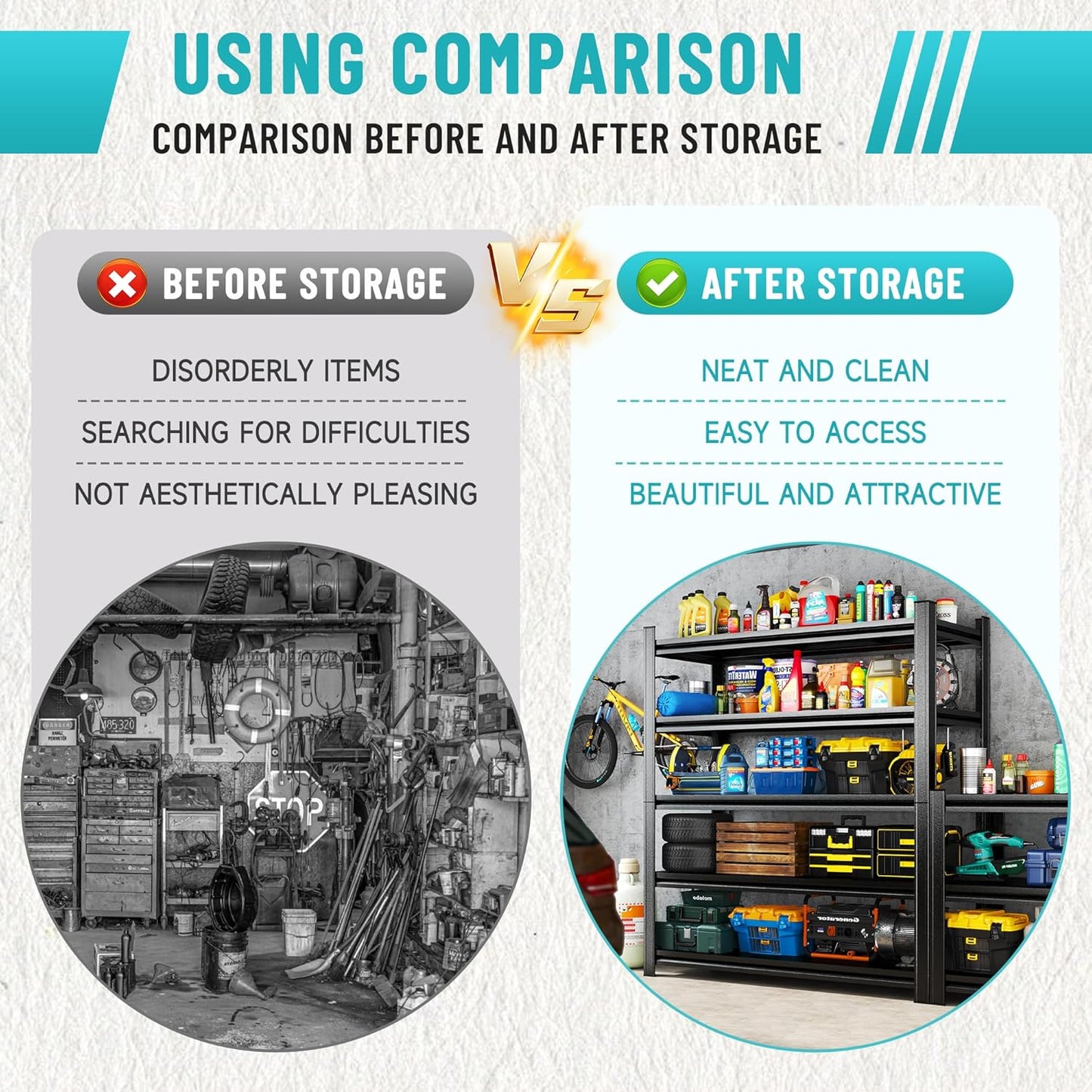 Heavy Duty 5-Tier Shelving Unit 2500LBS Capacity - Adjustable Steel Garage Shelves for Warehouse, Basement Storage(35.4''W×11.8''D×77''H)