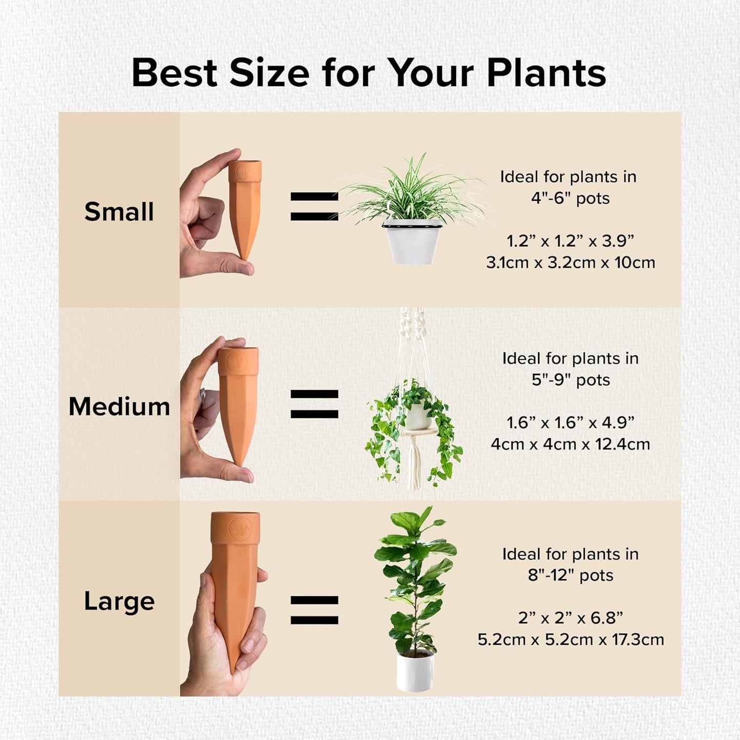 Plant Watering Spikes with Lids - Ideal for 4”-6” Pots - Vacation Friendly - Terracotta - Small - Set of 4