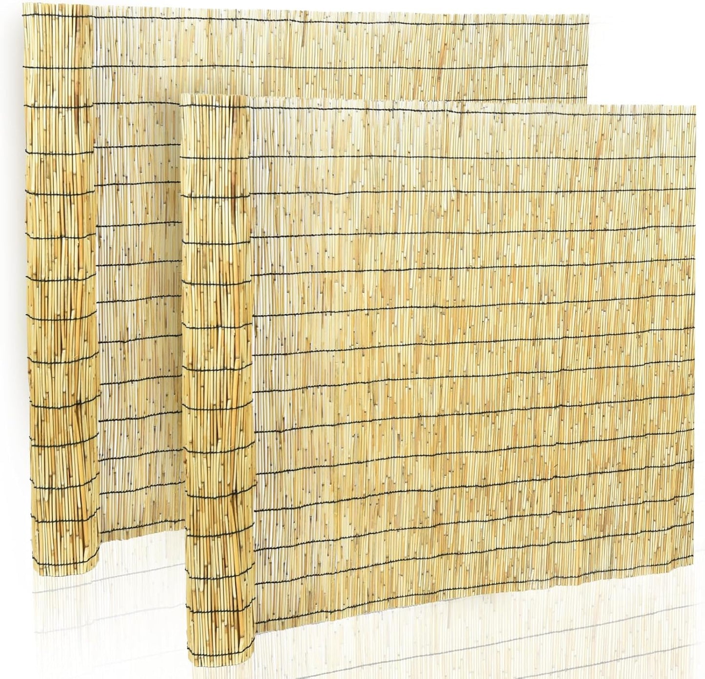 2 Pcs Jollybower Natural Reed Fencing Rolls, Eco-Friendly Reed Fence Curtain, 4Ft High x 13Ft Long Reeds Screen, Decorative Fence for Garden Privacy, Balcony and Window