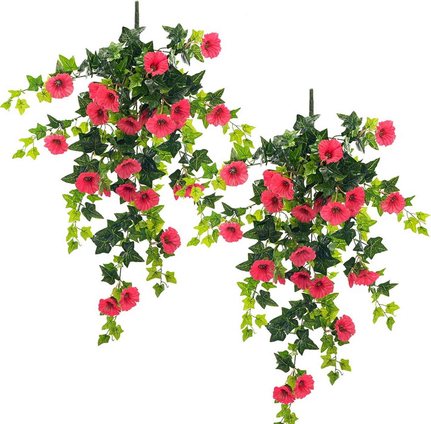 Artificial Flowers Faux Outdoor Plants Artificial Petunias For Outdoors Uv Resistant Fake Petunias Plants Hanging Flower Patio Decor Outside Basket Realistic Silk Plant No Pot(Rose Red 2pcs)