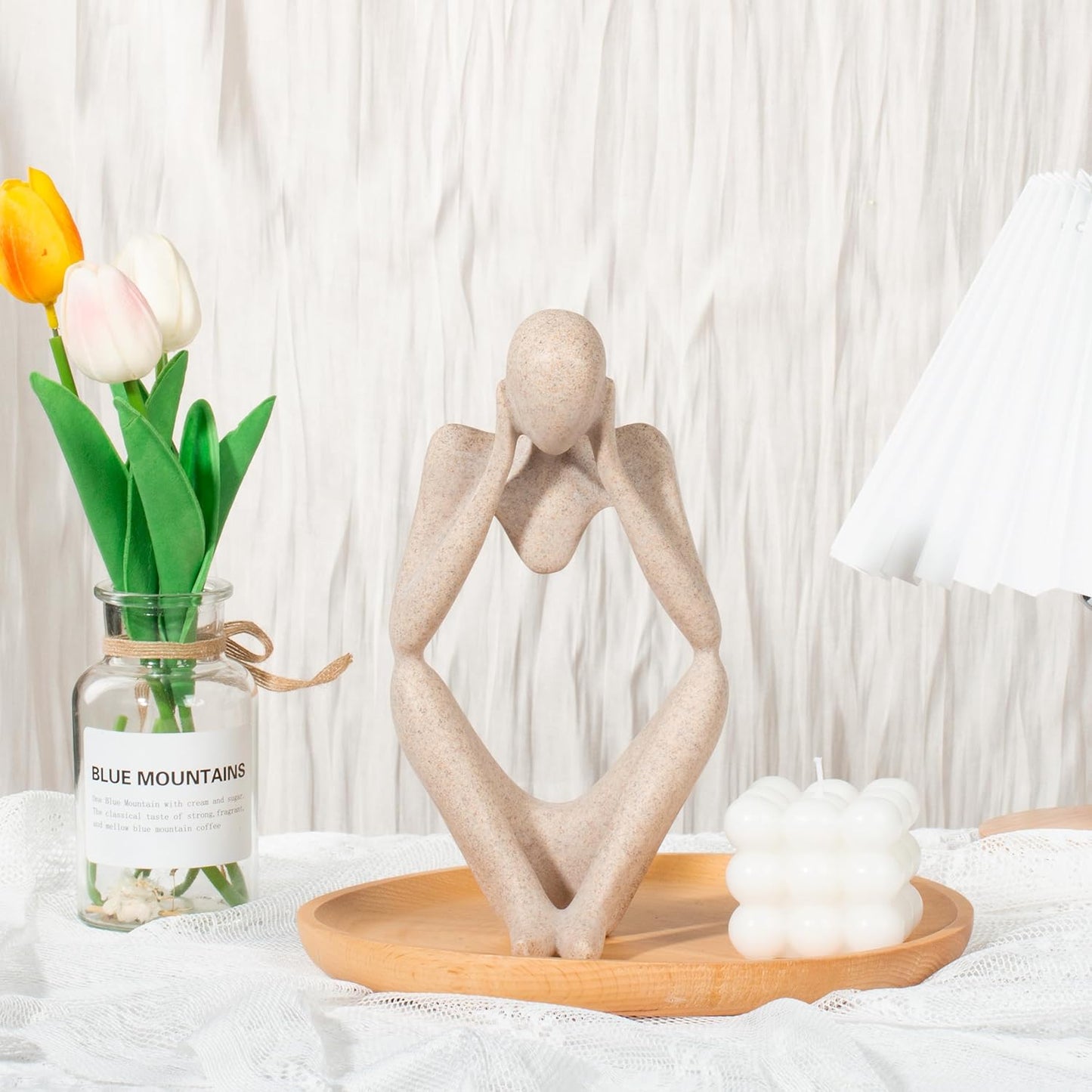 INNOLITES Boho Decor Thinker Statue Abstract Art Sculpture, Sandstone Resin Collectible Figurines for Home Living Room Office Shelf Decoration(Middle, Large)