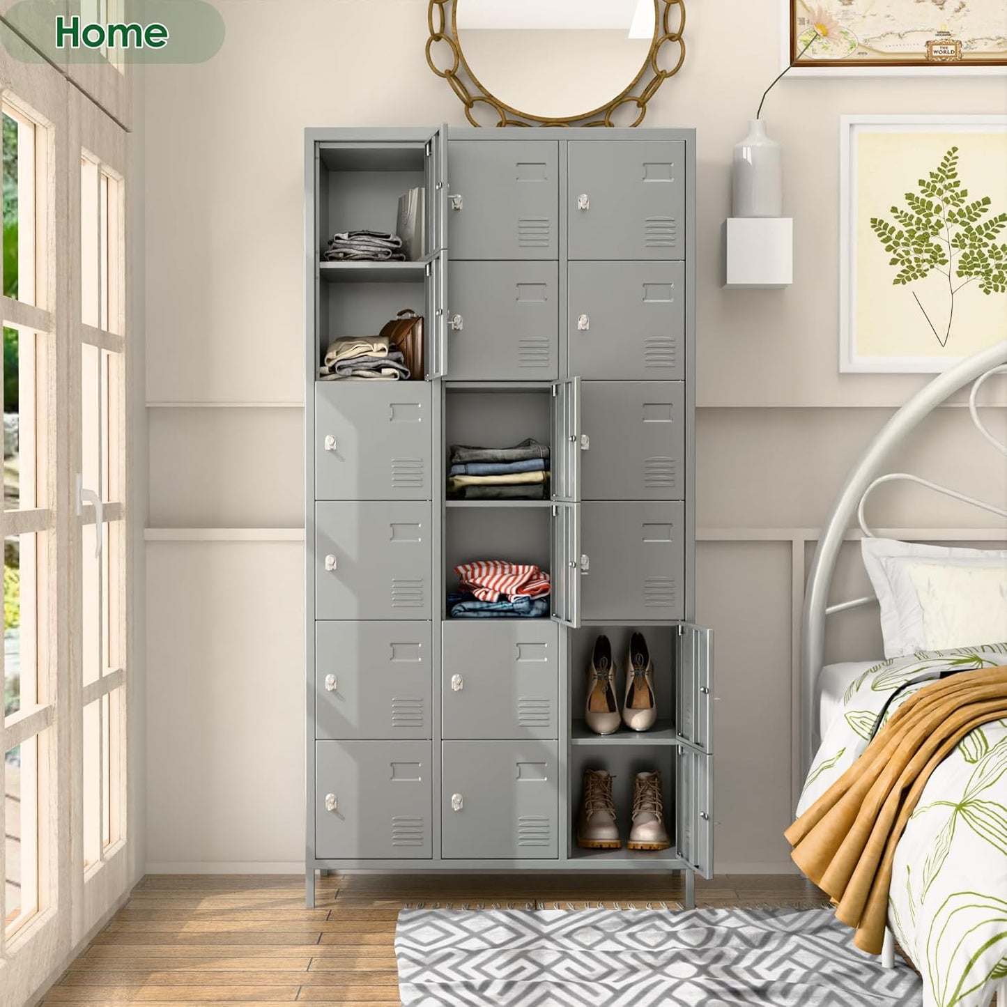 Metal Lockers for Employees with Lock,Metal Storage Locker with 18 Doors for School Garage Office Gym Bedroom,Assembly Required,18 Door Light Grey