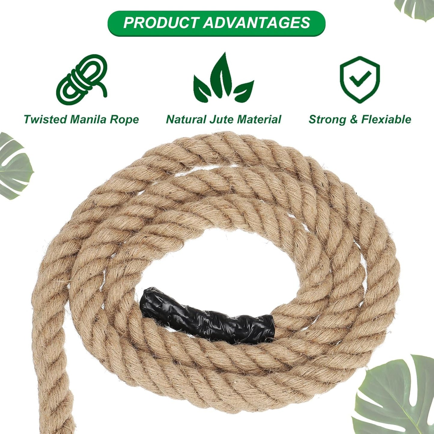 PATIKIL 1-1/2" x 50 Ft Twisted Manila Rope Jute Rope Natural Thick Jute Rope Twine Burlap Rope for Docks Railings Bundling Craft Tug of War Decorating