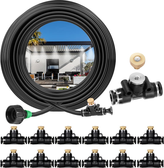 Misters for Outside Patio, Misting Cooling System Anti Leak, 40FT (12M) Misting Line with 12 Brass Mist Nozzles and Adapter(3/4"), DIY Water Misters for Garden Greenhouse Fan BBQ Party Pool