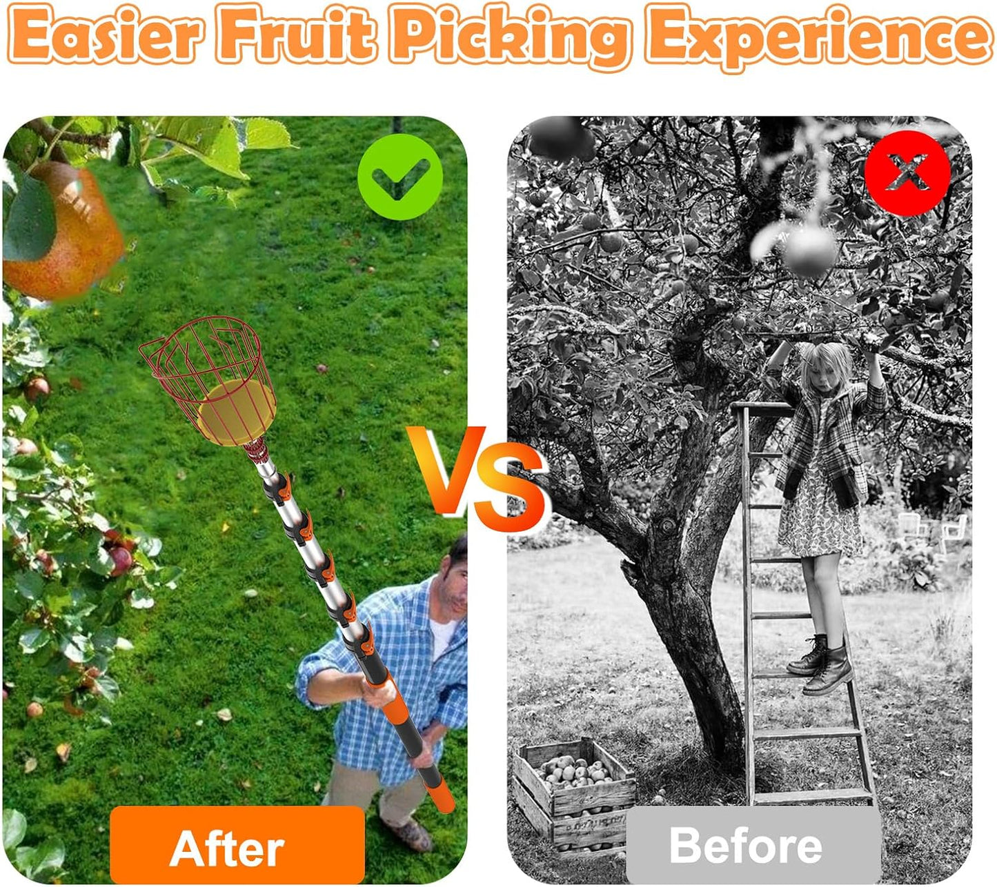 SISIUPASSIE 30FT Reach Fruit Picker, Apple Picker Pole with Basket Telescoping Tool for Apple Lemon Orange Mango Avocado Fruit Tree Picking
