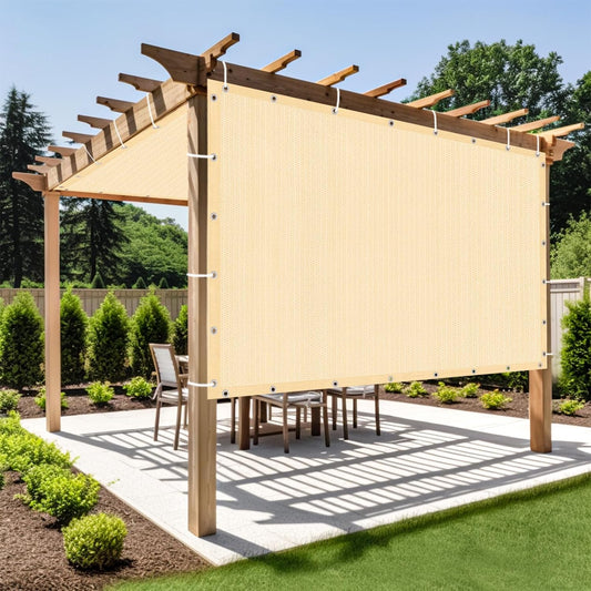 Shade&Beyond Customized Size 90% Sun Shade Cloth with Grommets, 4' X 10' Pergola Shade Cover Canopy, Mesh Tarp Sun Screens for Patio, Outdoor, Garden, Backyard GN01, Wheat