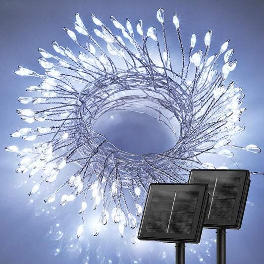 Brightown Solar String Lights for Outside, 2 Packs Total 39.2Ft 480 LED Solar Fairy Lights for Outdoor Waterproof, Firecracker Twinkle Lights with 8 Modes for Patio Party Garden Yard Home, Pure White