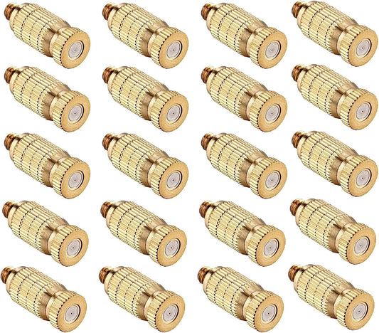 20pcs High Pressure Atomizer Nozzle Brass Misting Nozzles for Outdoor Cooling System, Landscaping, Greenhouse Irrigation, Air Humidification, Anti-Drip Fogging Spray Head(0.012"/0.3mm)