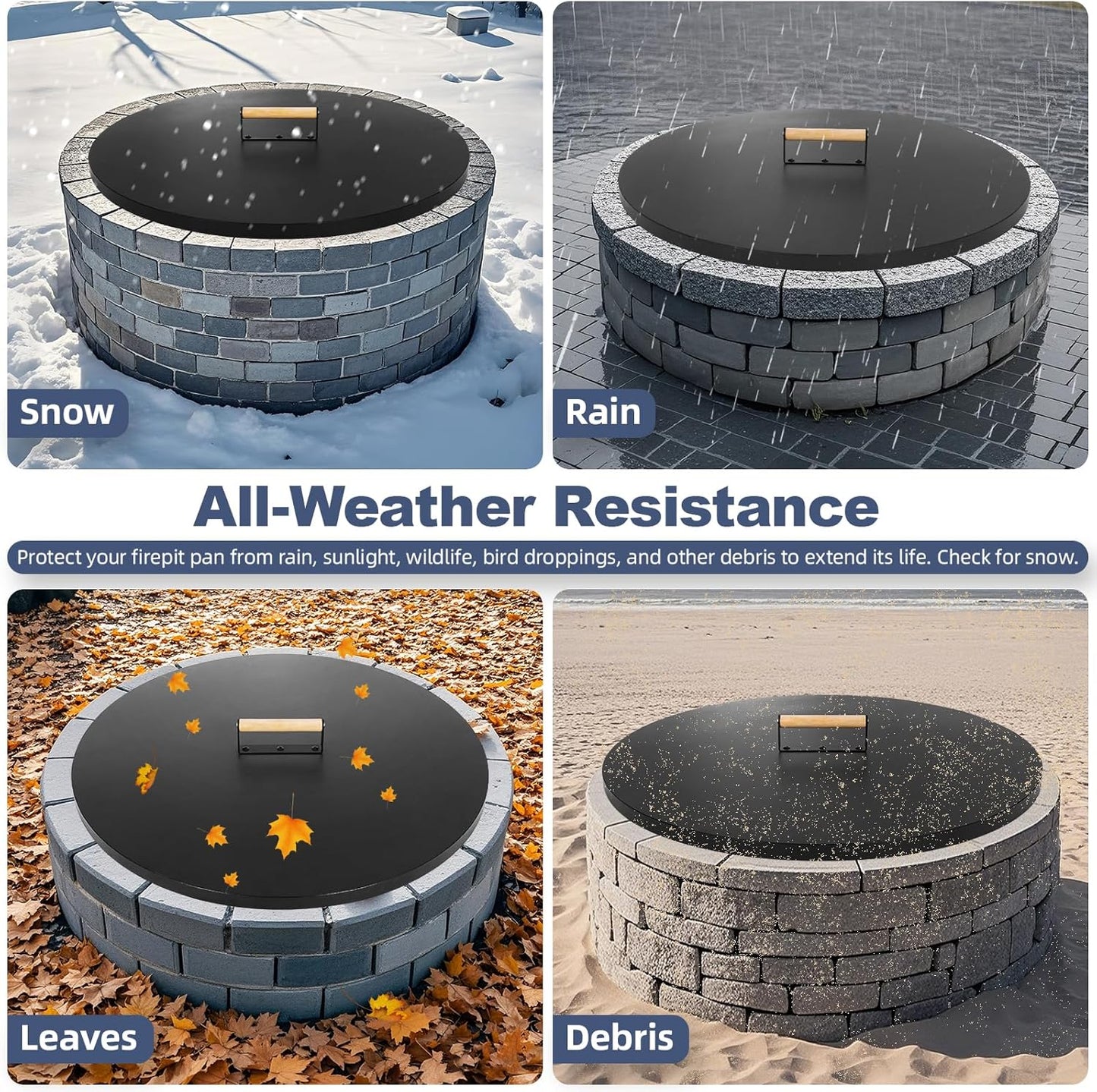 1MORE Fire Pit Lid Round 30" - Metal Firepit Lid with Wooden Handle for Patio Firepits,Rust Resistant 1.5mm Fire Pits Metal Lid,Outdoor Firepits Accessory, Smokeless Fire Pits Cover Round Metal