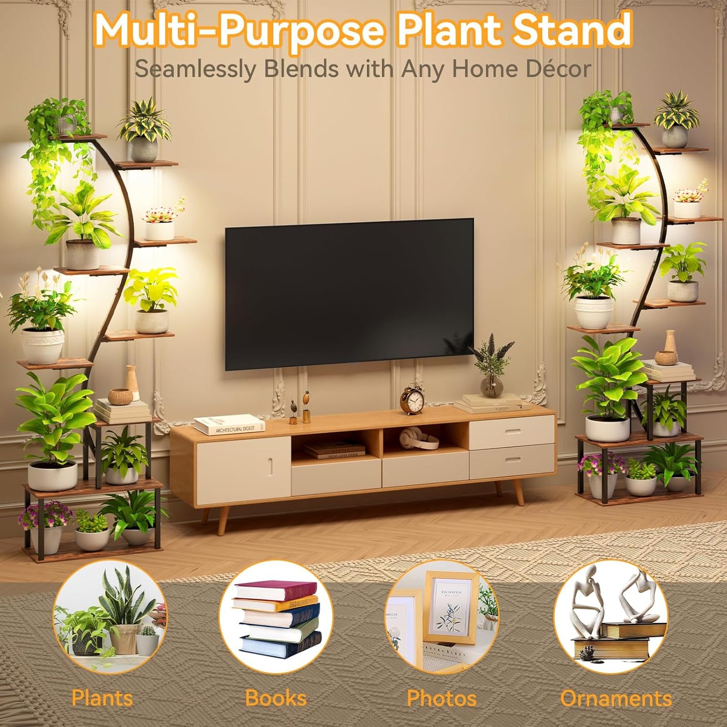Plant Stand Indoor with Grow Light, 9 Tiered 62" Tall Metal Indoor Plant Shelf Multiple, Large Plant Shelf with Grow Light, Lighted Plant Stand for Indoor Plants for Living Room, Bedroom,Dining Room