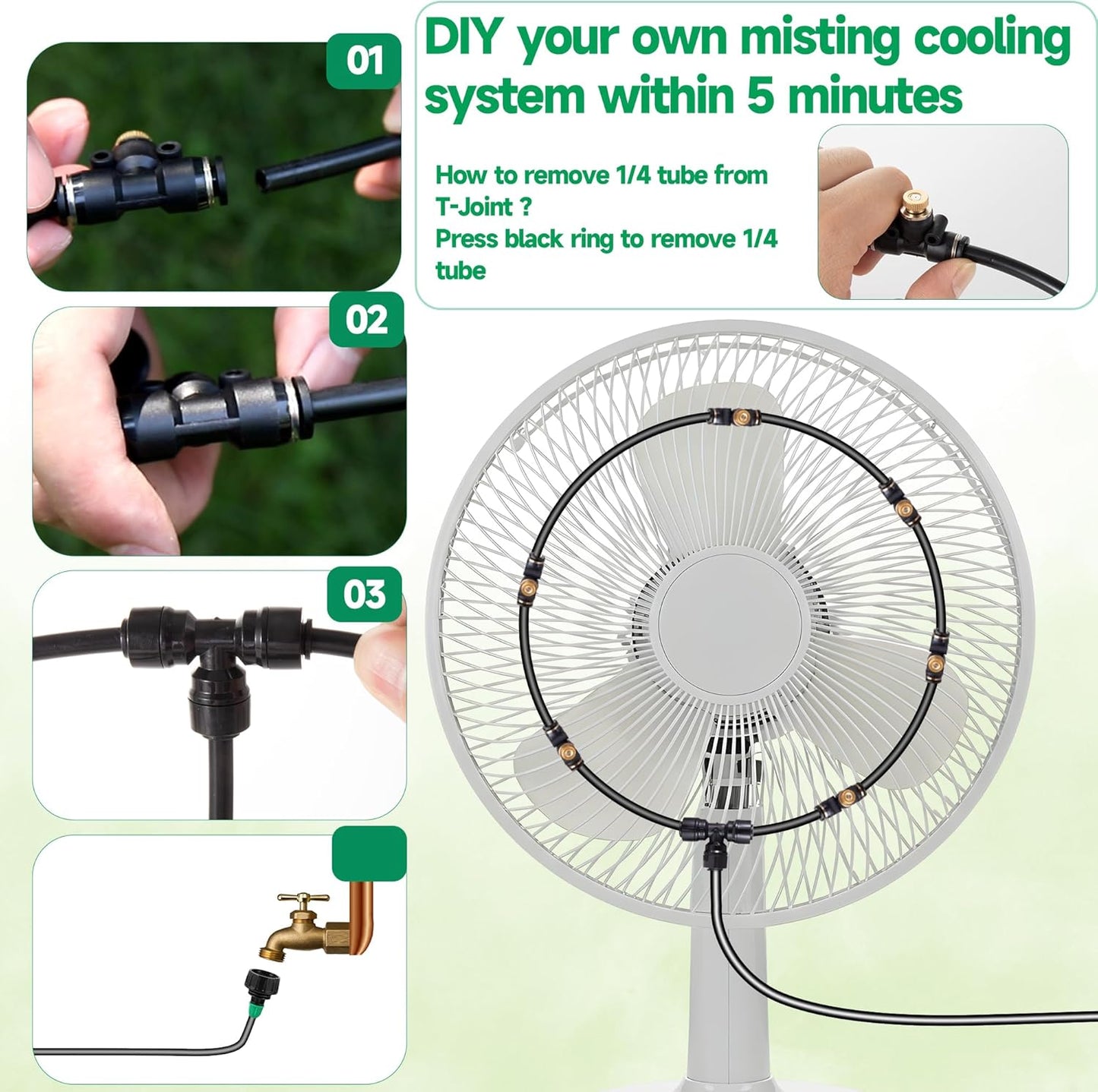 Anti Leak Misting Fans for Outside,Outdoor Misting Fan Kit,19.69FT(6M) with 6 Brass Nozzle + 6m Line + 3/4" Adapter Water Mist Sprayer for Backyard Patio, Perfect for Outdoor Cooling System