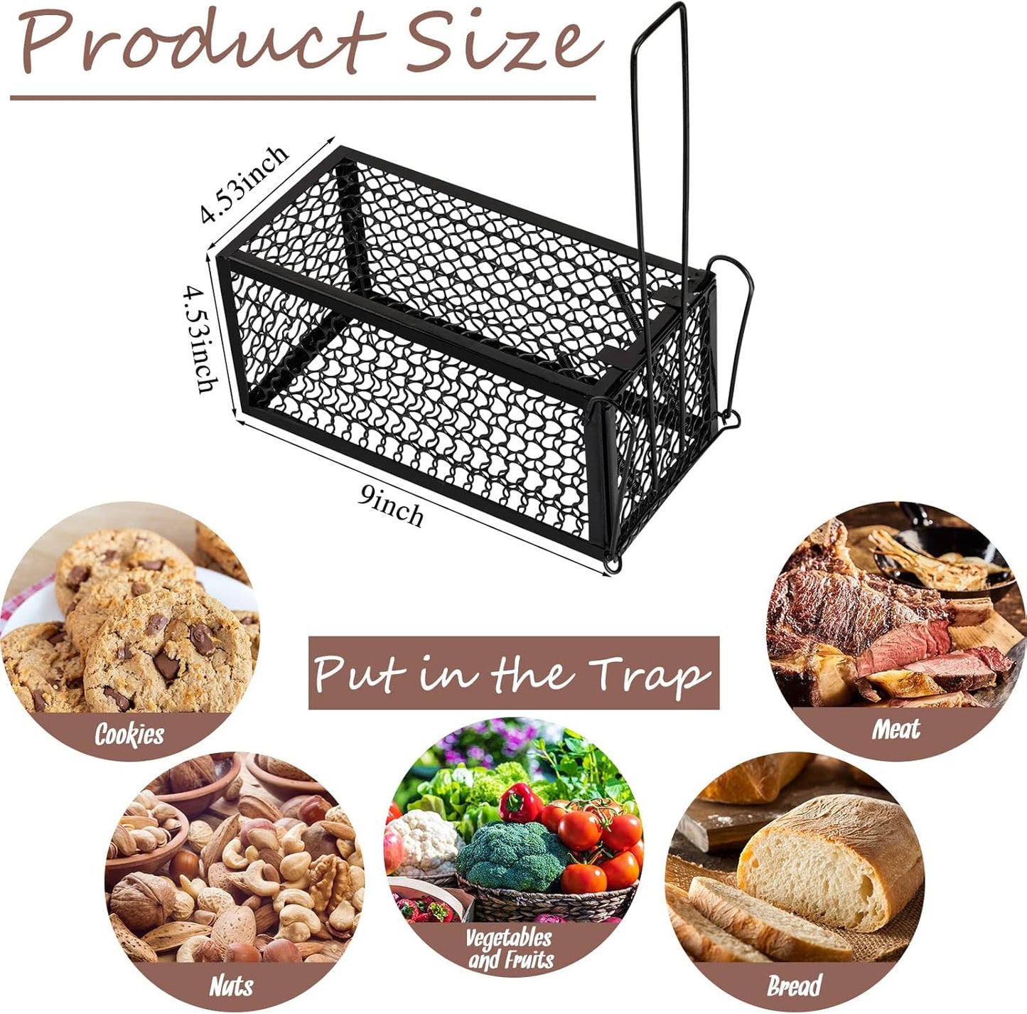 Qualirey 4 Pcs Humane Rat Trap Chipmunk Rodent Mouse Squirrel Trap Small Live Animal Mouse Voles Hamsters Live Cage Rat Cage for Mice Easy to Catch and Release (Black)