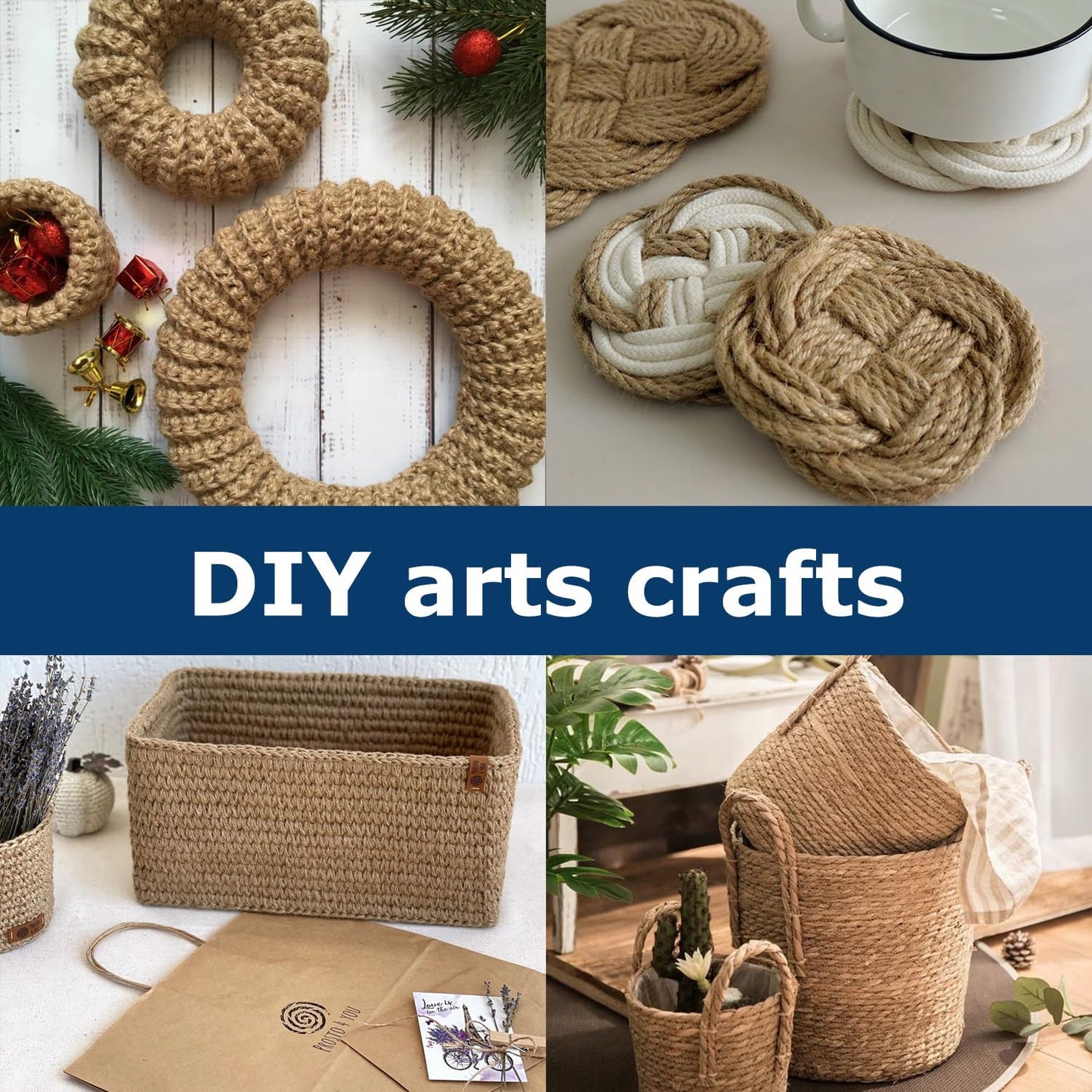 Vanhench Jute Rope 5MM (1/5 inch) 100 ft 6Ply Twisted Heavy Duty and Thick Twine Rope Bulk for Crafts Projects Cat Scratcher Post Tree Gift Wrapping Arts & Crafts Home Decoration Packing Christmas