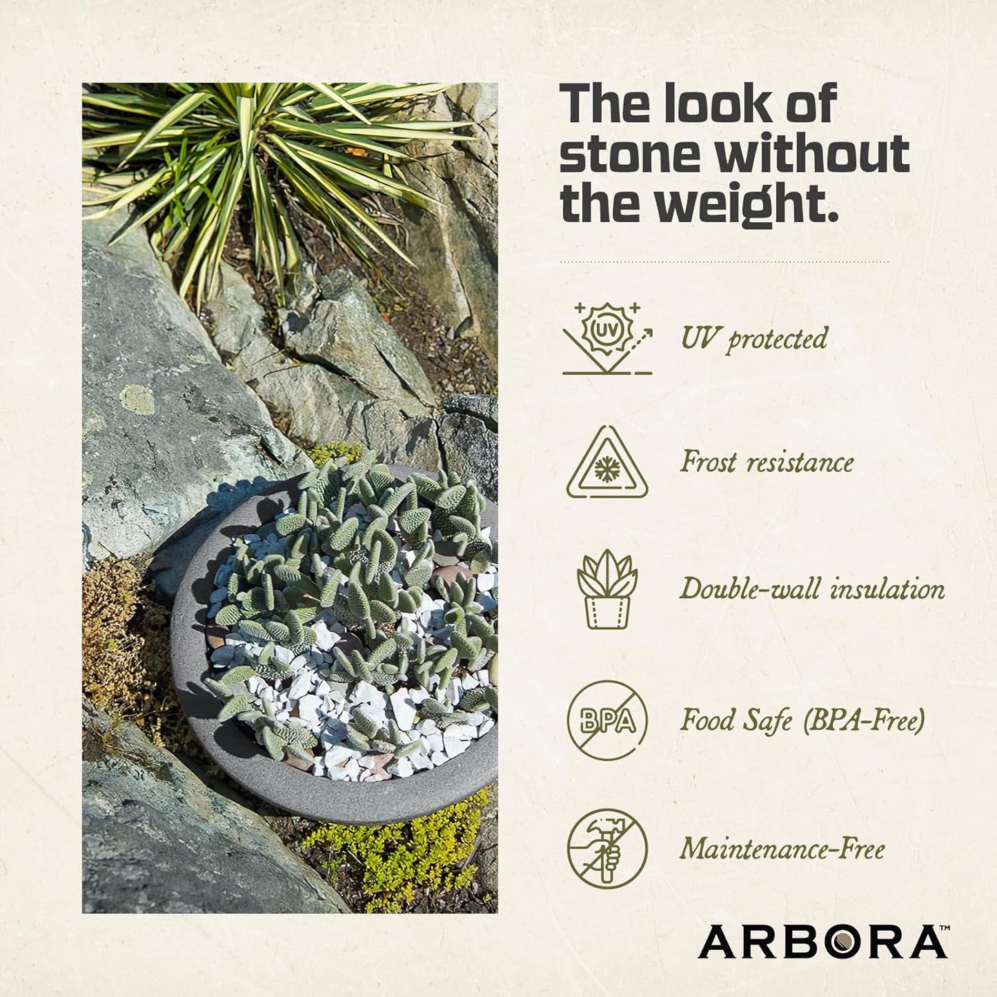 ARBORA 21" Santorini Bowl 2-Pack with Stone Blend Concrete Gray Finish - Polyresin Indoor and Outdoor Planters, Durable, Weatherproof, Lightweight, Large Plant Pots for Patio, Garden, Deck, Entryway