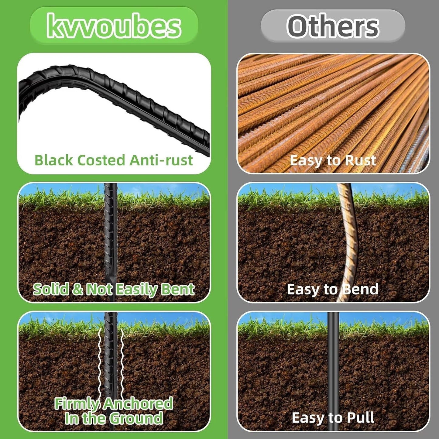 Black Trampoline Stakes Anchors High Wind 16inx10mm Galvanized U Hook 10pcs Rebar Stakes – Heavy Duty Ground Anchors for Trampoline,Yard & Inflatable,Landscape Metal Stakes for Outdoor Decorations