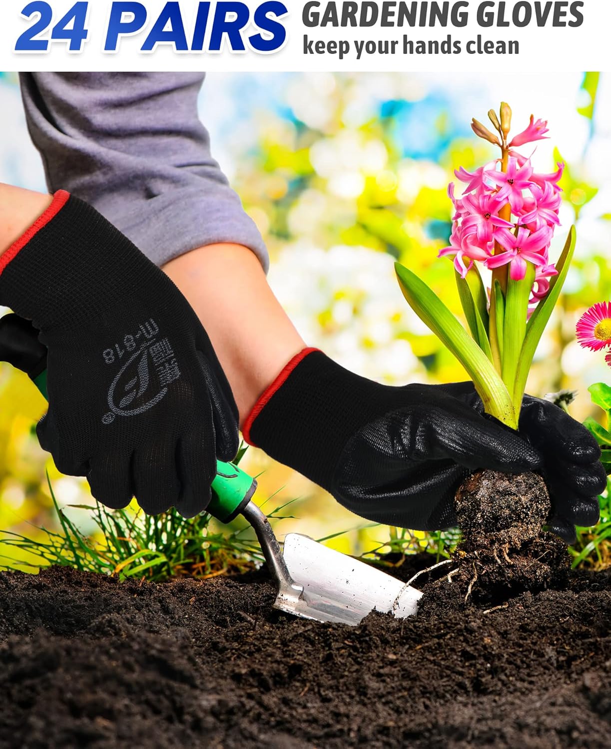 Nuogo 24 Pairs Gardening Gloves for Men Women Rubber Coated Landscaping Work Gloves Safety Work Construction