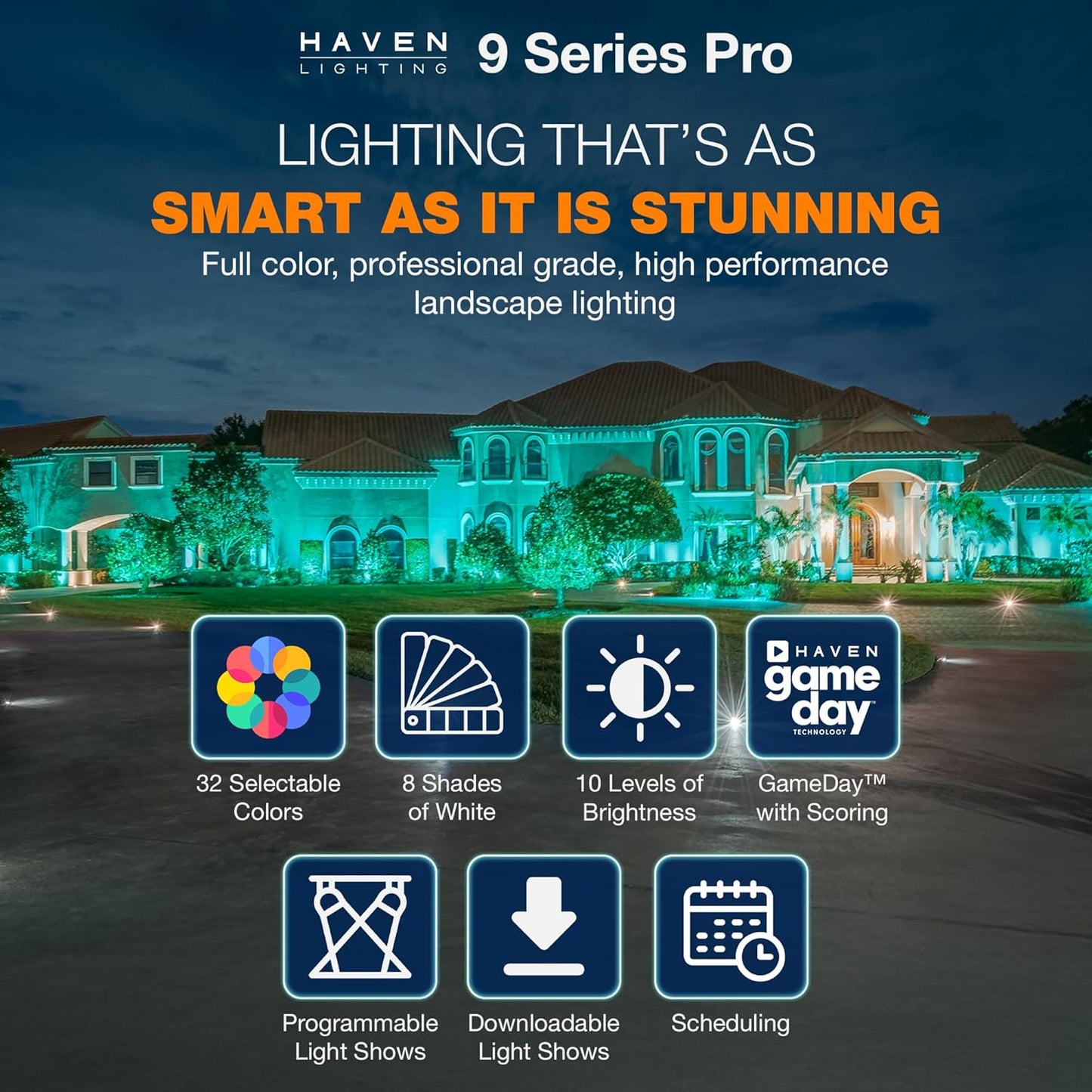Haven Lighting 9 Series Pro Landscape Lighting Kit - Professional-Grade App Controlled Smart Lights with WiFi - Color Changing Exterior House Lighting, 6-Up/3-Path LED Lighting Kit
