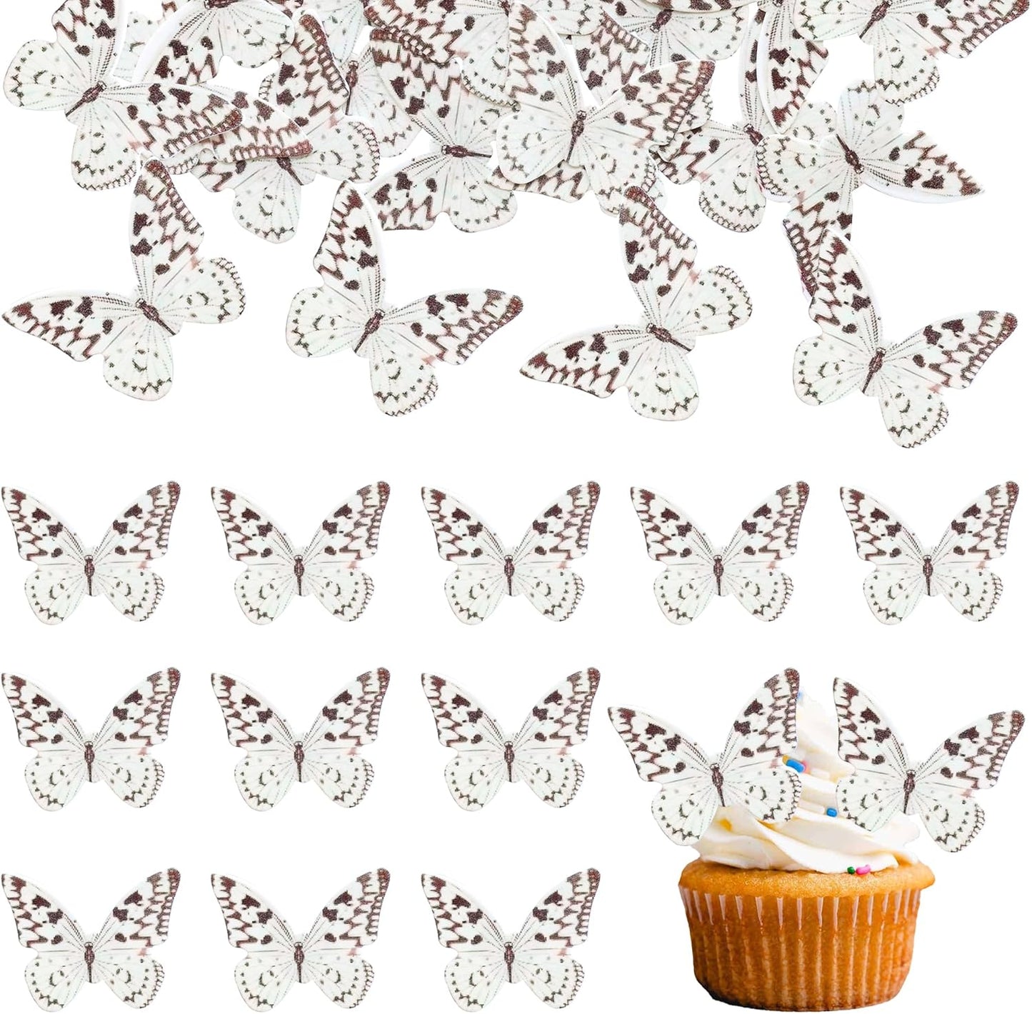 Ephlyn 48Pcs Edible Wafer Paper Butterflies for Cupcake Toppers Picks Edible Butterfly Cake Decorations for Wedding Birthday Party Butterfly Theme Baby Shower Kids Birthday Party Cake Supplies Coffee