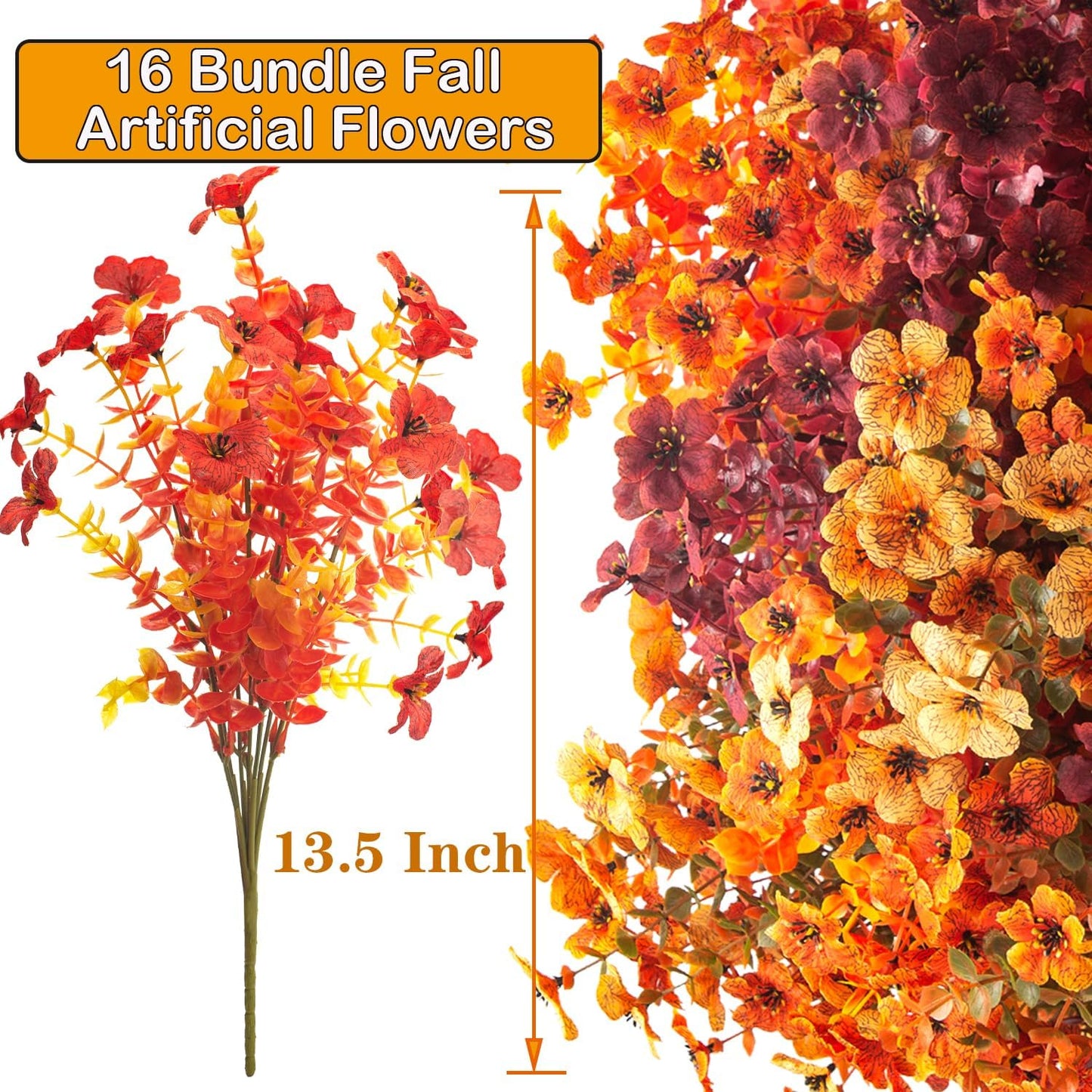 16 Bundles Artificial Fall Flowers Outdoor UV Resistant Faux Daisy, Colorful No Fade Autumn Decor for Front Door Porch Patio Yard Balcony Thanksgiving Christmas (Fall Mix)