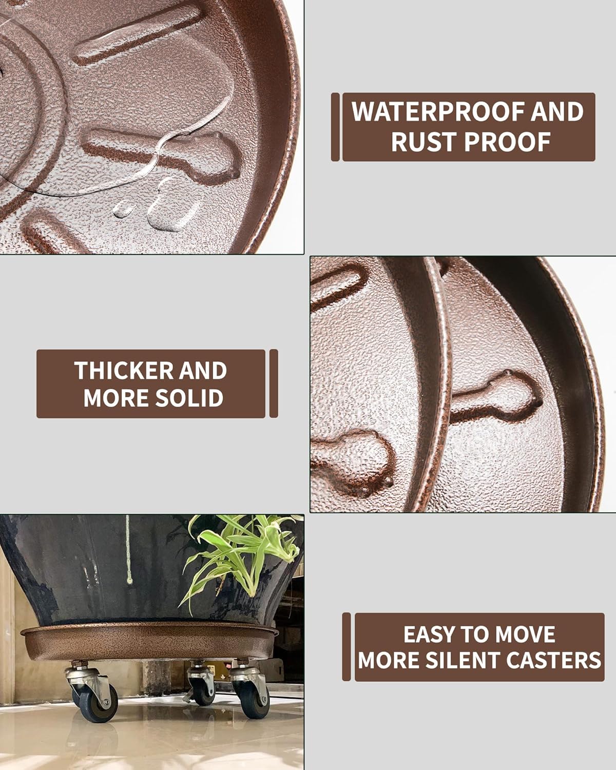 Heavy Duty Plant Caddy with Solid Rubber Wheels, Lockable, Increased Load Capacity, One-Minute Installation, Suitable for Indoor, Outdoor, Patio, Garden Settings, 20 Inches 2PACK, Bronze