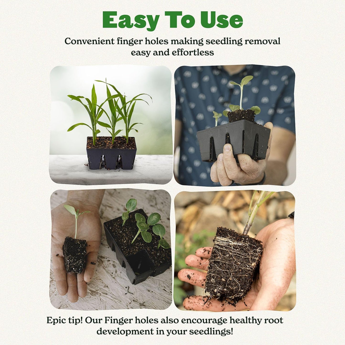 Epic Gardening Reusable Seed Starter Tray - 6 Cell/6 Seedling Starter Trays - Easy Watering, Indoor Greenhouse, Plant Starter, Gardener-Friendly for Seedlings | UV-Treated & BPA-Free - Black