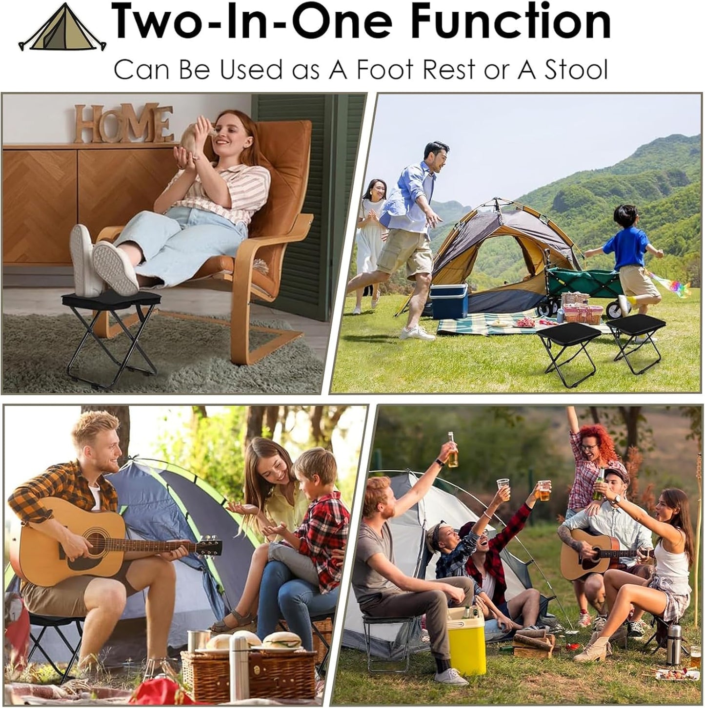 Hygite Portable Stool,10 Inch Small Folding Stool for Adults,Ultralight Black Camping Stools for Hiking and Fishing,Hold Up to 265 LBS