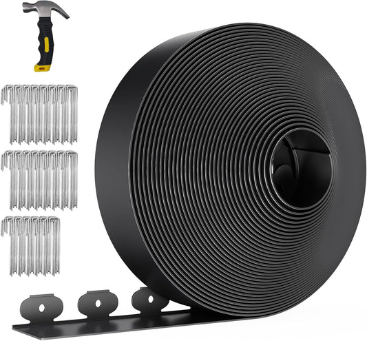 102FT Landscape Edging 4 in Tall with 110 Spikes, Garden Edging Border and 1 Hammer, Plastic Landscape Edging Border Lawn Edging for Landscaping, Flower Beds, Yard