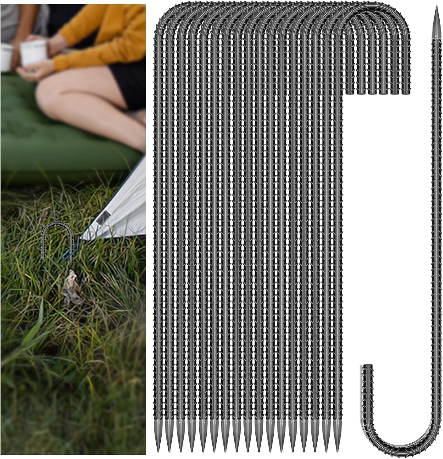 20 Pieces 12 Inch Long 1/4In Diameter Heavy Duty J Hooks,Heavy Duty Rebar Metal Fence Ground Garden Tent Stakes,Ground Spikes Anchors for Fencing,Outdoor Chicken Wire Trellis Stakes,Anti-Rust Black