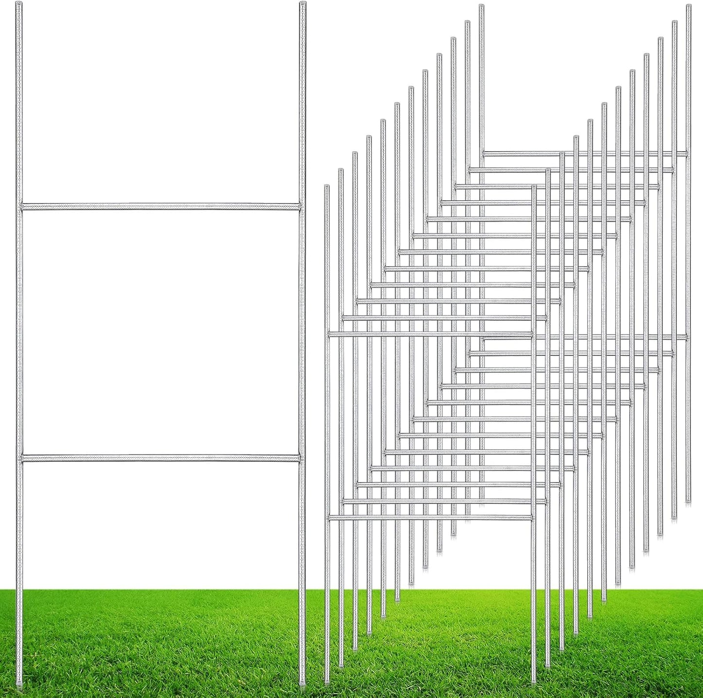 12 Pcs H Stakes for Yard Signs 16.5'' x 7'' Heavy Duty Metal H Frame Wire Stakes Weatherproof Metal Holder for 4mm 5mm Corrugated Signs Guidepost Yard Halloween Decoration