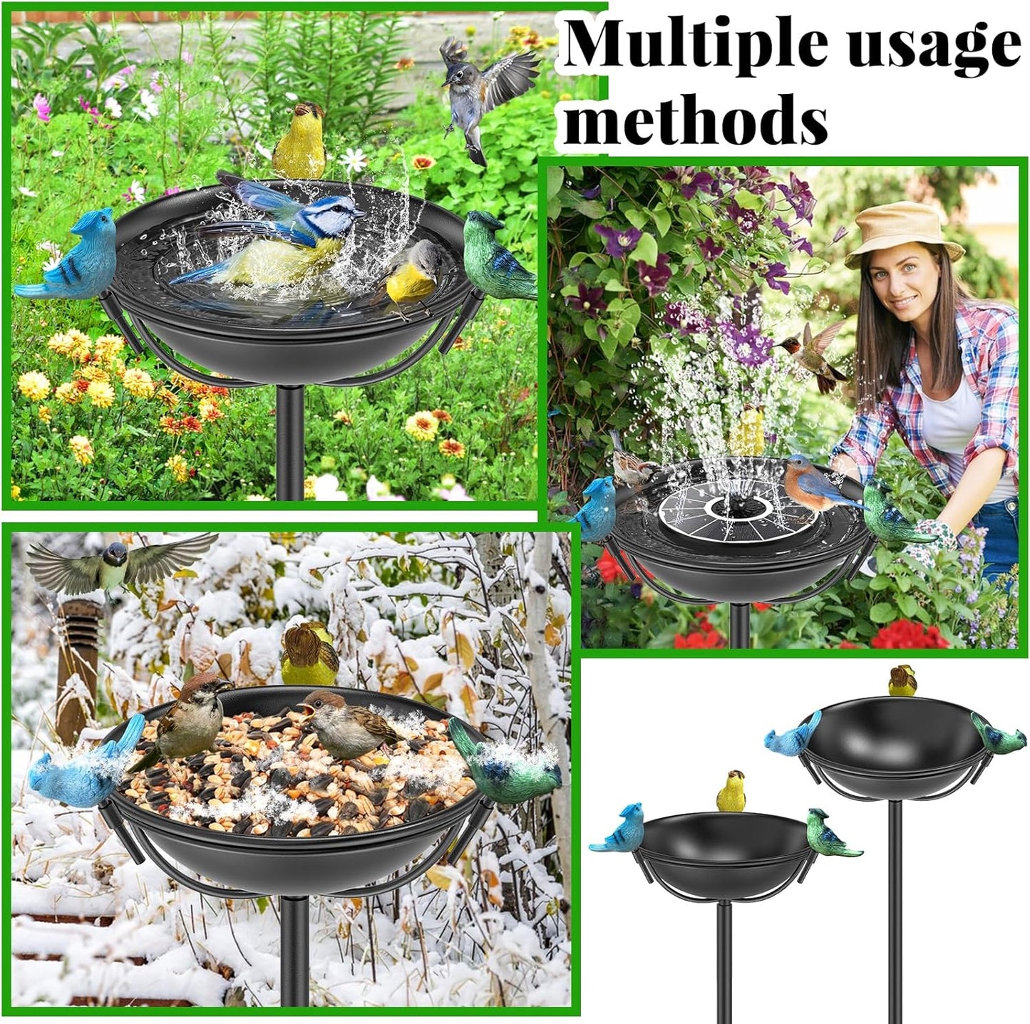 Outdoor 55In Metal Bird Bath for Outside, Cast Iron Tall Birdfeeder Birdbaths Bowl with 3 Resin Bird Statue Decorative, Bird Feeders for Outdoor Yard Lawn Patio Decor Black