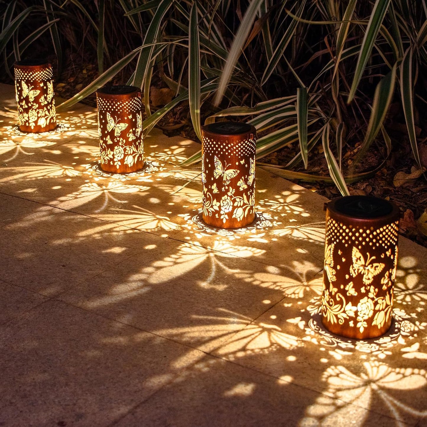 2 Pack Butterfly Birthday Gifts for Women Mom Grandma Solar Lanterns Outdoor Waterproof Garden Decor Metal Hanging LED Decorative Light for Patio Yard Lawn Backyard Front Porch Gardening Gifts