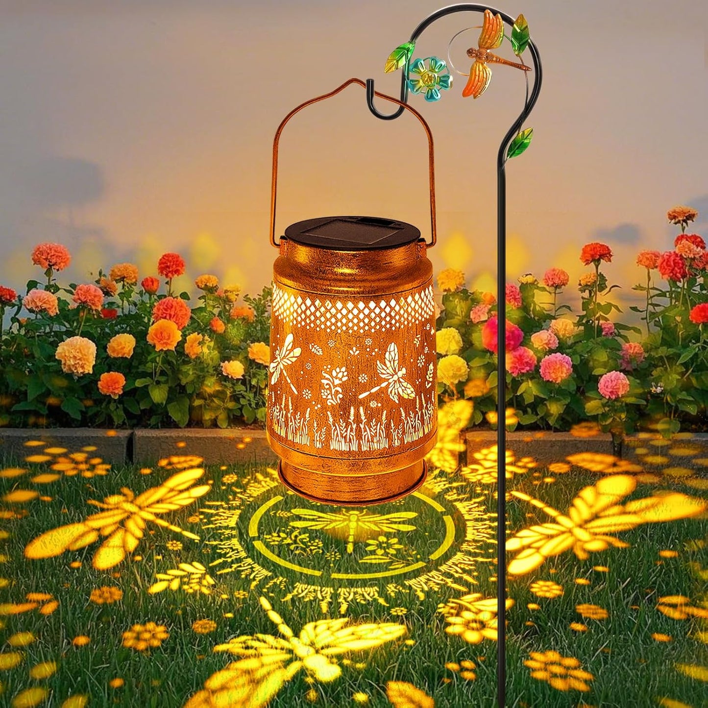 Solar Lanterns Outdoor Waterproof Dragonfly Garden Decor, Birthday Gifts for Women Mom Grandma Hanging Solar Lights Metal LED Decoration with Shepherd Hook Outside for Garden Yard Porch Lawn Patio