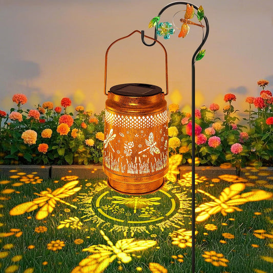 Solar Lanterns Outdoor Waterproof Dragonfly Garden Decor, Birthday Gifts for Women Mom Grandma Hanging Solar Lights Metal LED Decoration with Shepherd Hook Outside for Garden Yard Porch Lawn Patio