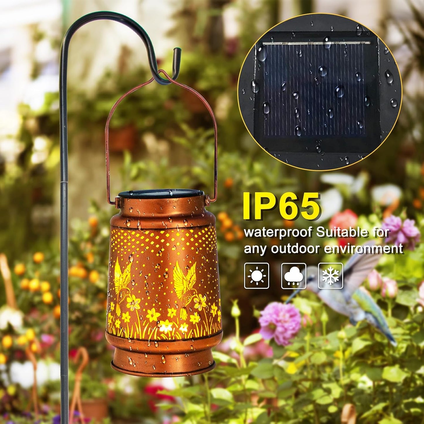 Hummingbird Birthday Gifts for Women Mom Grandma Solar Lanterns Outdoor Waterproof Garden Decor Metal Hanging LED Decorative Light for Patio Yard Lawn Backyard Front Porch Gardening Gifts