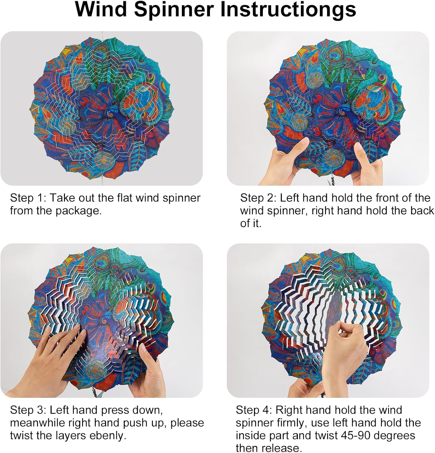 Peacock Hanging Wind Spinner Outdoor - Peacock Gifts for Mom Women Grandma, Metal 12-Inch 3D Laser Cut Metal Kinetic Wind Spinners Clearance Waterproof for Yard Patio Garden Art/Indoor Decor