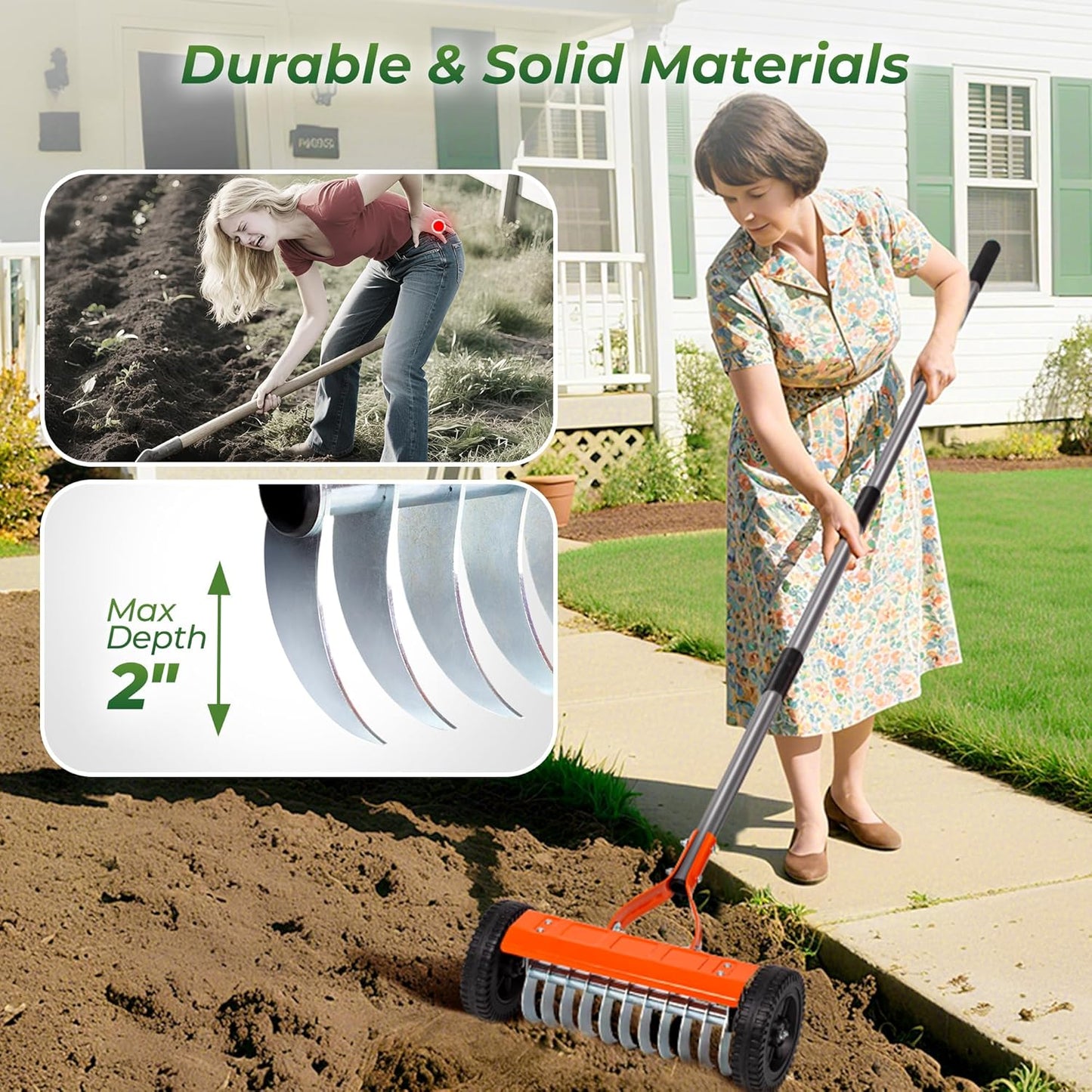 Walensee Dethatching Roller Rake with 76.8'' Adjustable Handle, 2mm Stainless Steel Blades, Heavy Duty Lawn Thatch Remover for Moss, Grass Clippings, Leaves & Debris – Ideal for Yard & Garden Cleanup