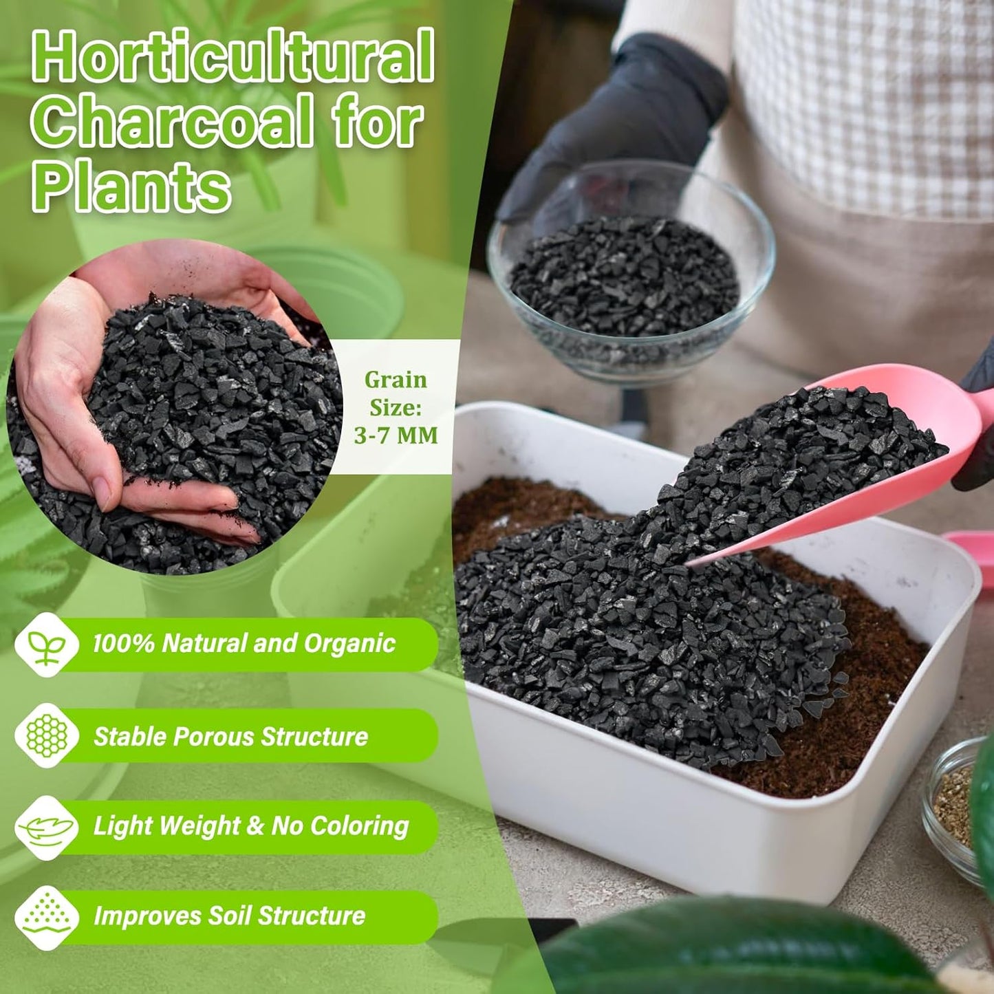 Legigo 8QT All Natural Horticultural Charcoal- Activated Hardwood Plant Charcoal for Soil Amendment, Conditioning Bonsai Soil, Succulent Soil, Terrarium Supplies, Indoor Plant Potting Soil