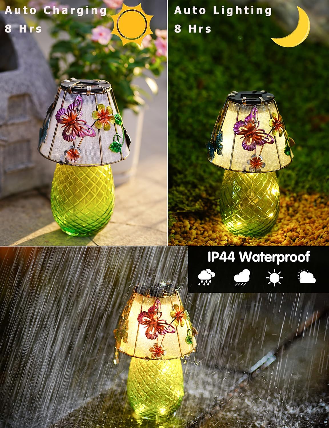 Butterfly Solar Garden Lights Outdoor Decor - Waterproof Tabletop Solar Lamp - Cordless Table Lamps for Garden Patio Porch Yard Backyard Balcony Wedding, Gifts for Mom