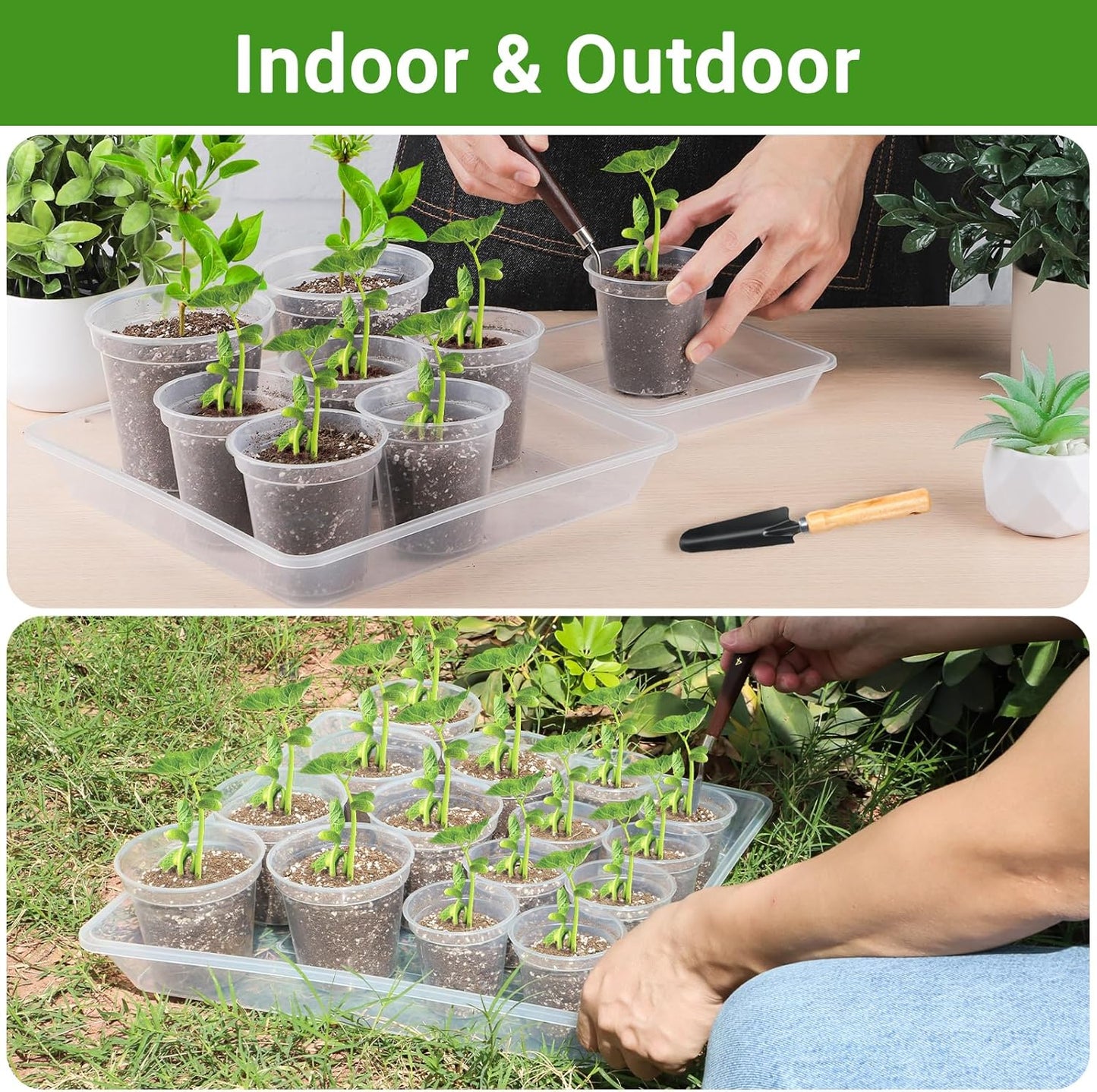 GREANER 14 Inch of Plastic Plant Saucer, 6 PCS Durable Plant Trays for Indoors, Square Plant Water Dray Tray, Plant Water Catcher Drip Dishes, Clear Drip Trays for Indoors & Outdoor Plants