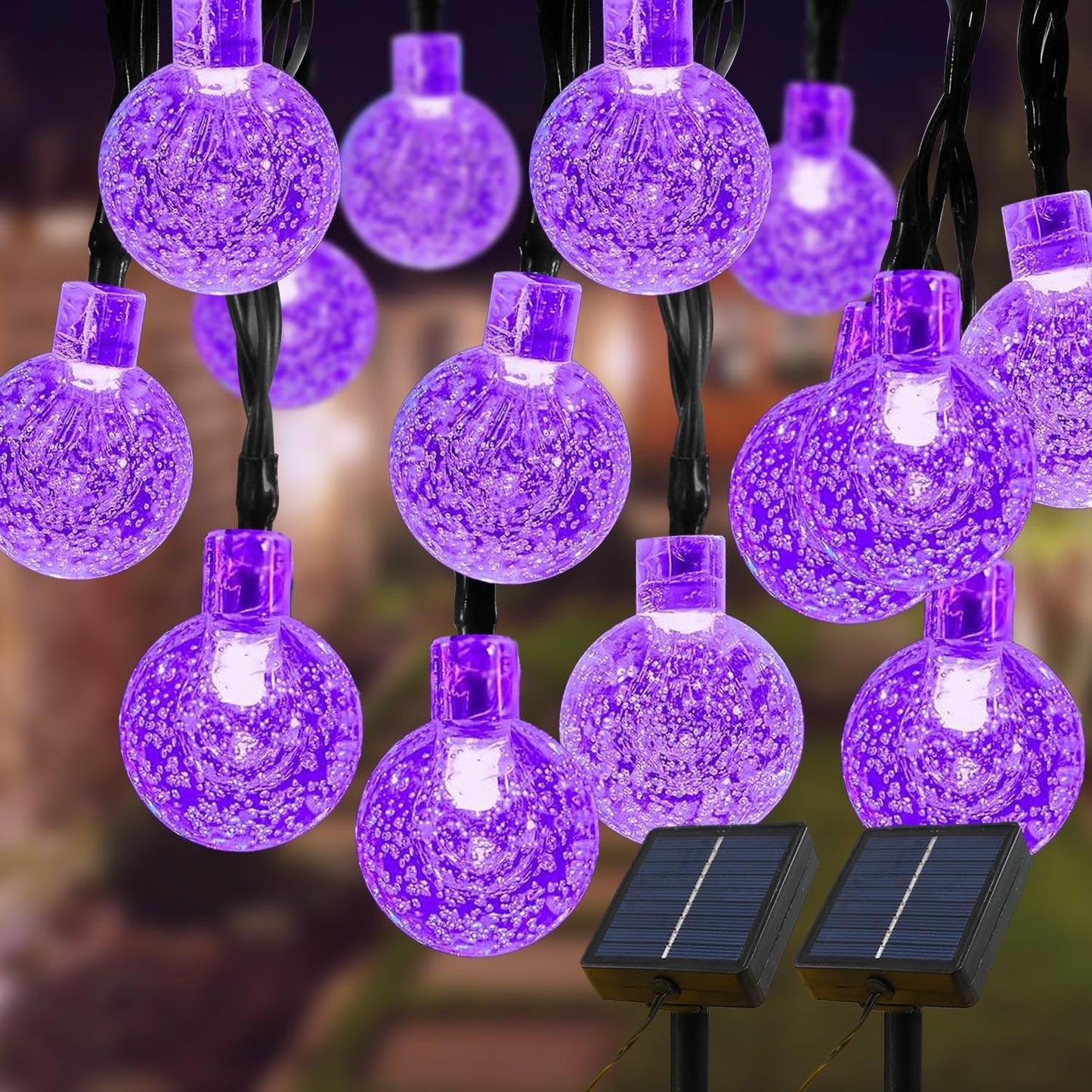 Solar Lights Outdoor Waterproof, 2 Pack Total 200LED 110FT Solar String Lights for Outside with 8 Modes, Outdoor String Lights Crystal Globe Patio Lights for Garden Yard Party Decor(Purple)