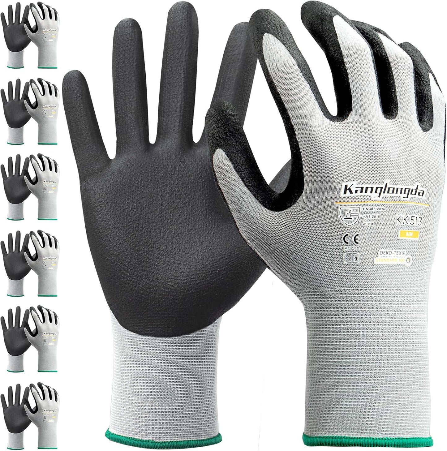 6-Paris XL Work Gloves for Men and Women, Nitrile Coated Safety Protective Gloves with Grip, Ideal for Gardening, Warehouse, Mechanic, Light Duty Construction Work