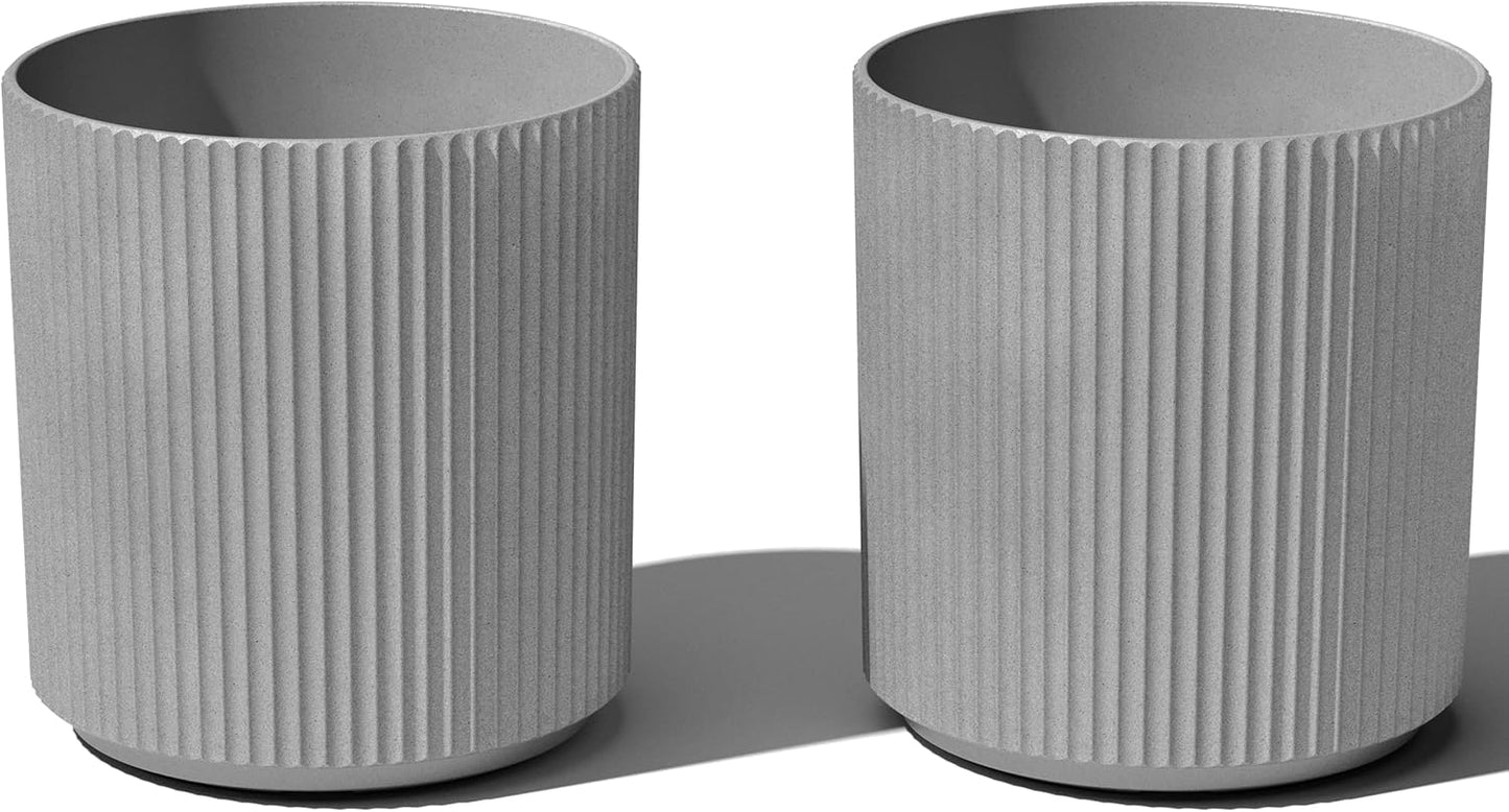 Veradek Round Demi Planter Pots for Indoor/Outdoor Garden Use | Made from Plastic - Concrete Mix with Drainage Holes | Perfect for Small to Large Succulent Plants, Flowers, Modern Interior Plants