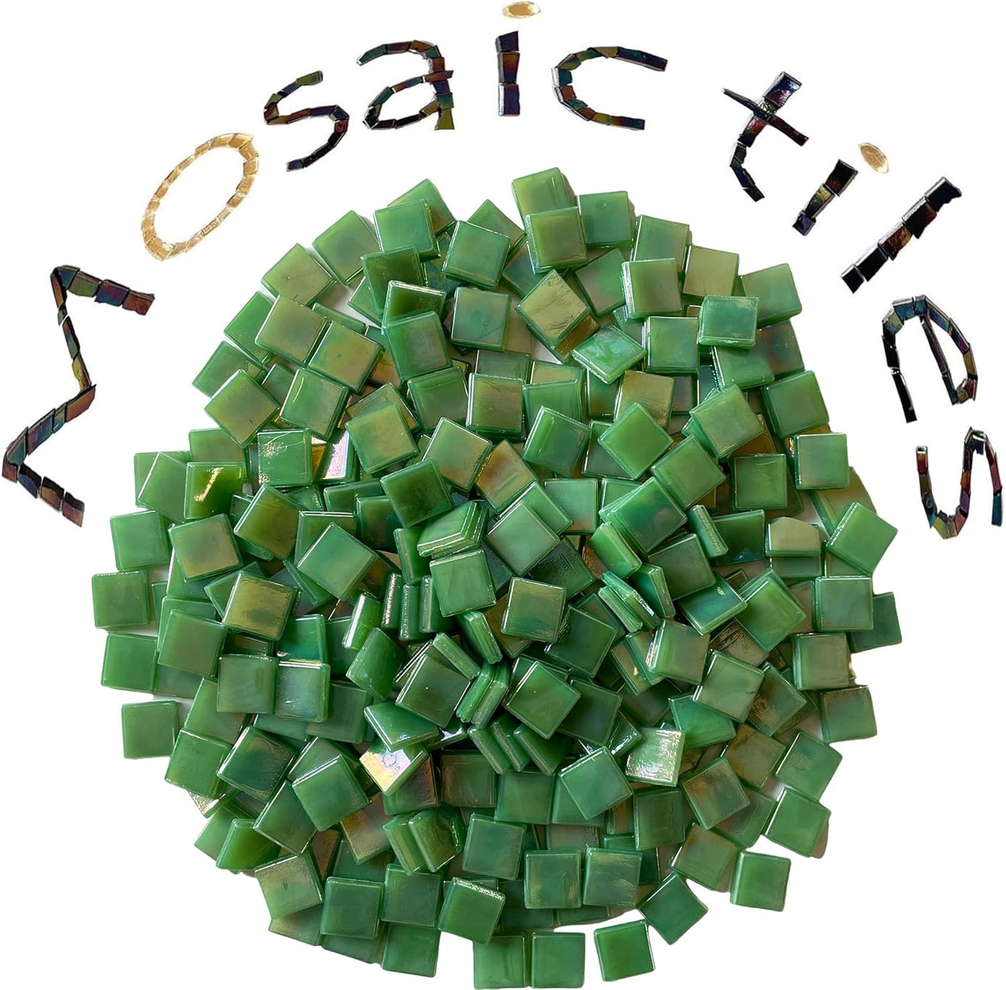 SMEIINIK 500g/1.1lb Iridescent Glass Mosaic Tiles for Crafts, Square Pieces for Mosaic Works, DIY Supplies, (WJ25-14)