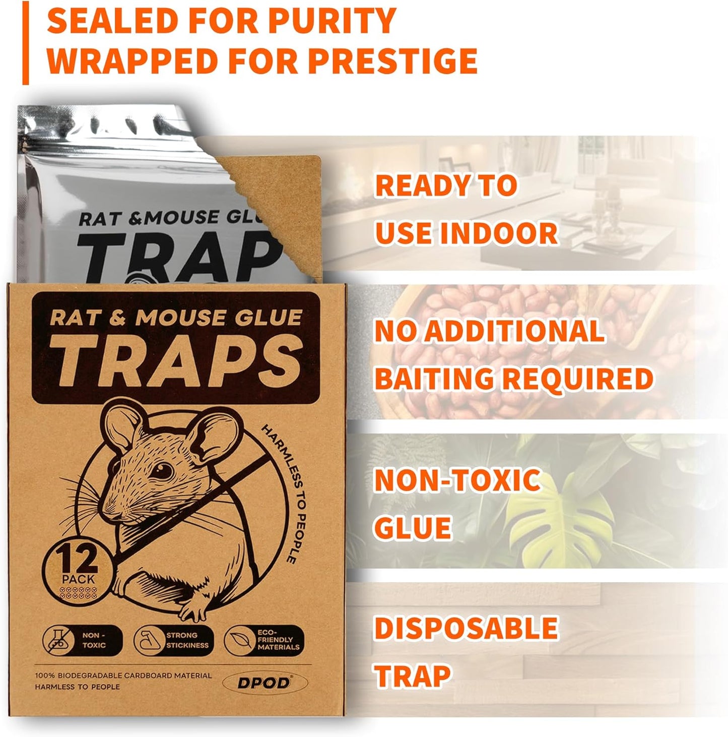 12 Pack Glue Mouse Traps Indoor for Home, Large Sticky Mouse Traps for Inside House, Pre-Baited Adhesive Non-Toxic Glue Traps for Mice Rats, Snakes, Lizard, Insect(13.5" x 8.5")