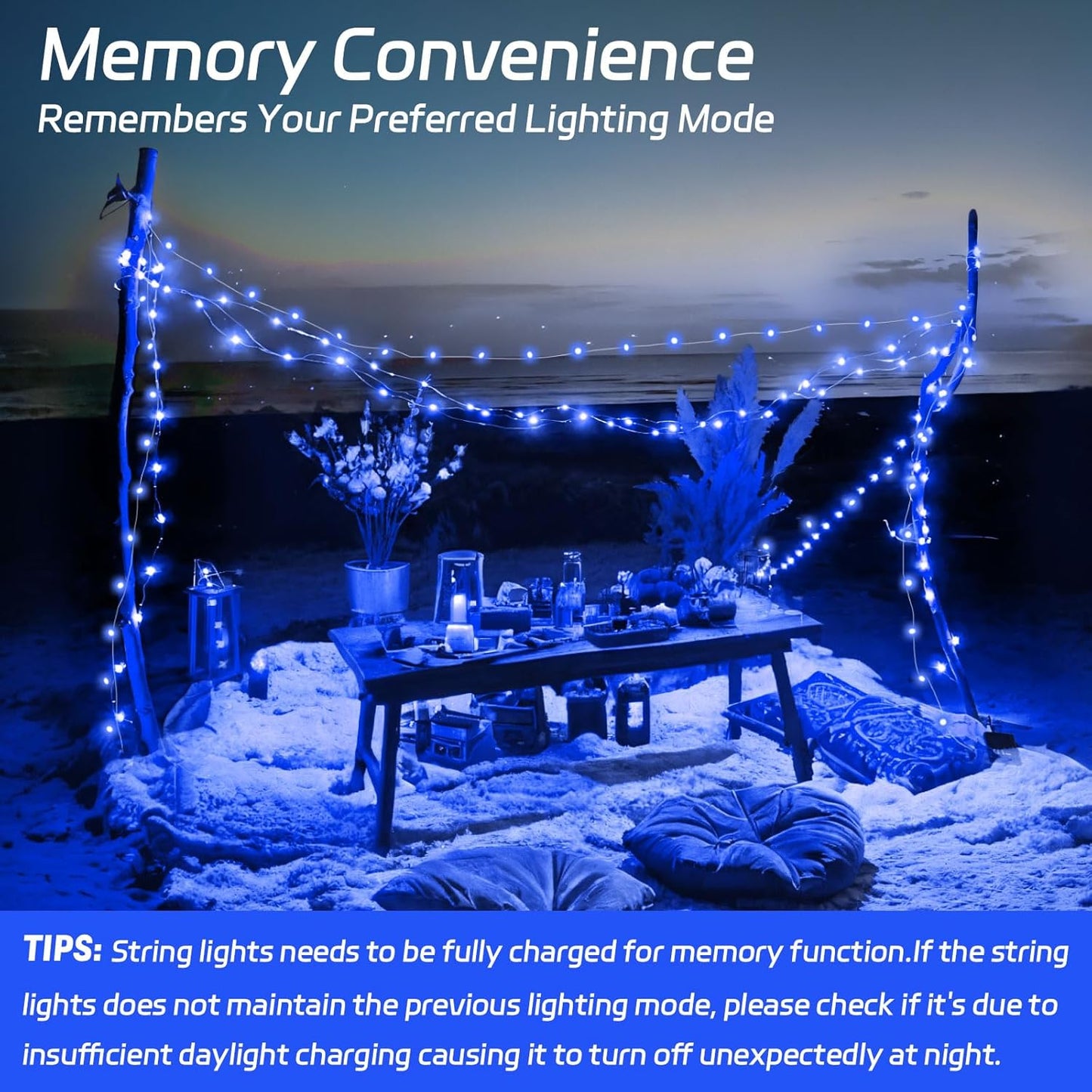 Solar Fairy Lights Blue Outdoor Waterproof,16.4ft 50LED Solar String Lights Blue for Outside 8 Modes 2 Packs for Patio Backyard Garden Deorations Blue