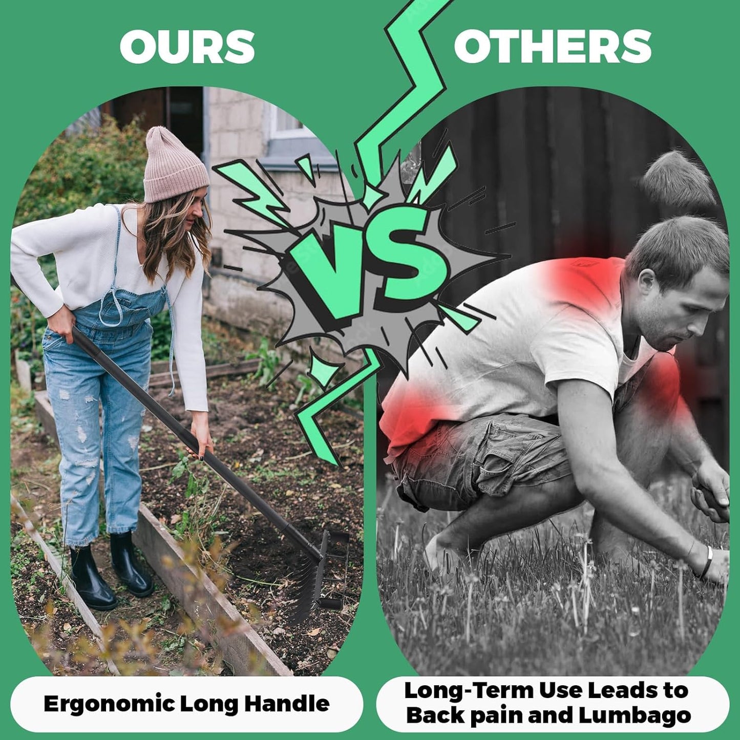 Stirrup Hoe Garden Tool Weed Puller with 76.8Inch Adjustable Stainless Steel Handle, Heavy Duty Hula Hoe and 12 Tines Rake 2 in 1 Gardening Tools Garden Cultivator for Weeding Soil Loosening, Black