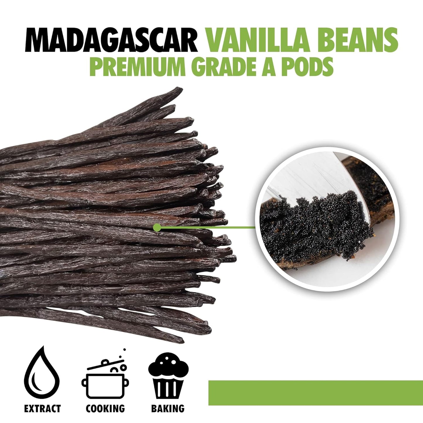 1oz. Madagascar Organic Vanilla Beans Gourmet Grade A. Certified USDA Organic 6"-7.5" by FITNCLEAN VANILLA for Cooking, Brewing, Extract Fresh Bourbon NON-GMO Whole Pods