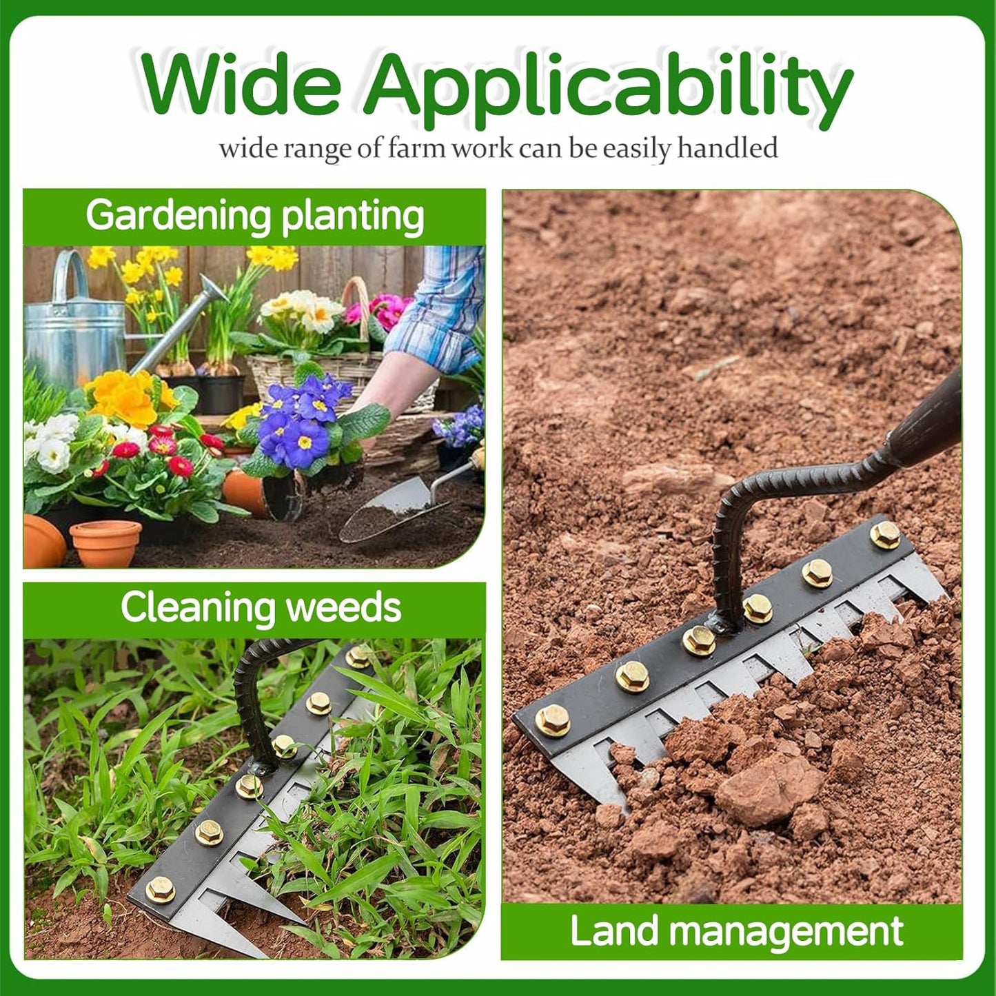 2025 Iron Weeding Rake 2.0, Iron Rake for Gardening and Weedings, Heavy Duty Gardening Hand Weed Puller Tools, 8 Teeth Carbon Steel Garden Weedings Rakes for Lawn Care – Bonus Gloves Included