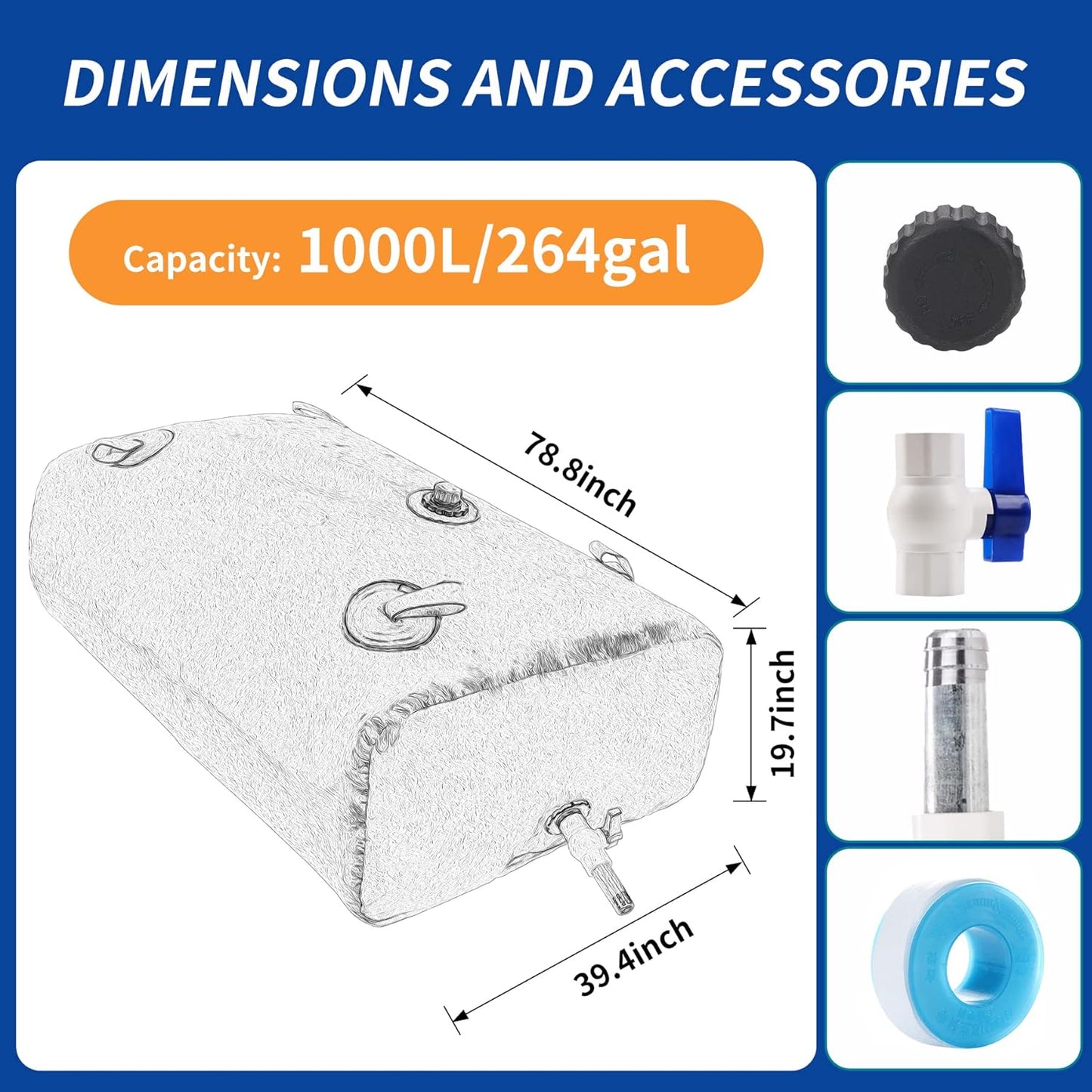 1000 L/264 gal Water Bladder Storage Containers, Foldable Portable Water Tank Large Capacity Soft Water Bag, Drought Resistance, Fire Prevention, Emergency Water