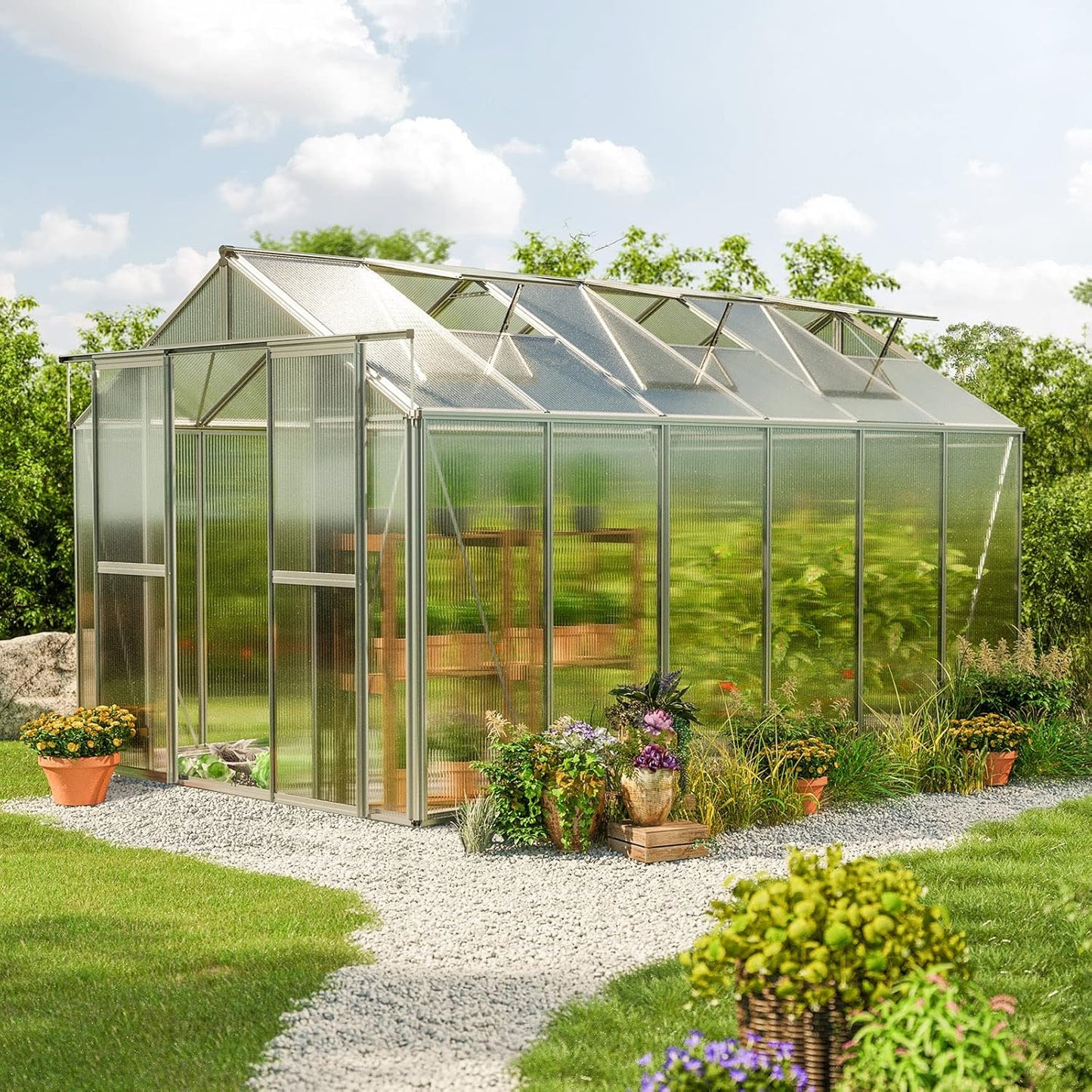 Greenhouse Saphir 6 Aluminum Frame 8.5 x 12.6 ft with Approx. 8 mm Polycarbonate Panels